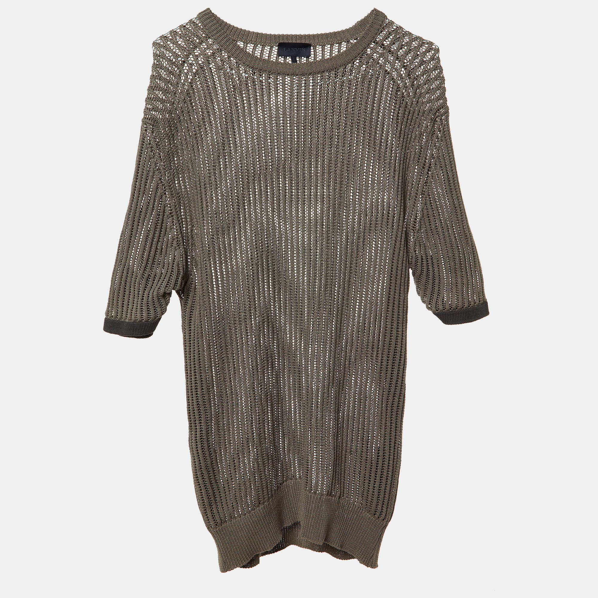 Lanvin Grey Patterned Cotton Knit Sweater XL