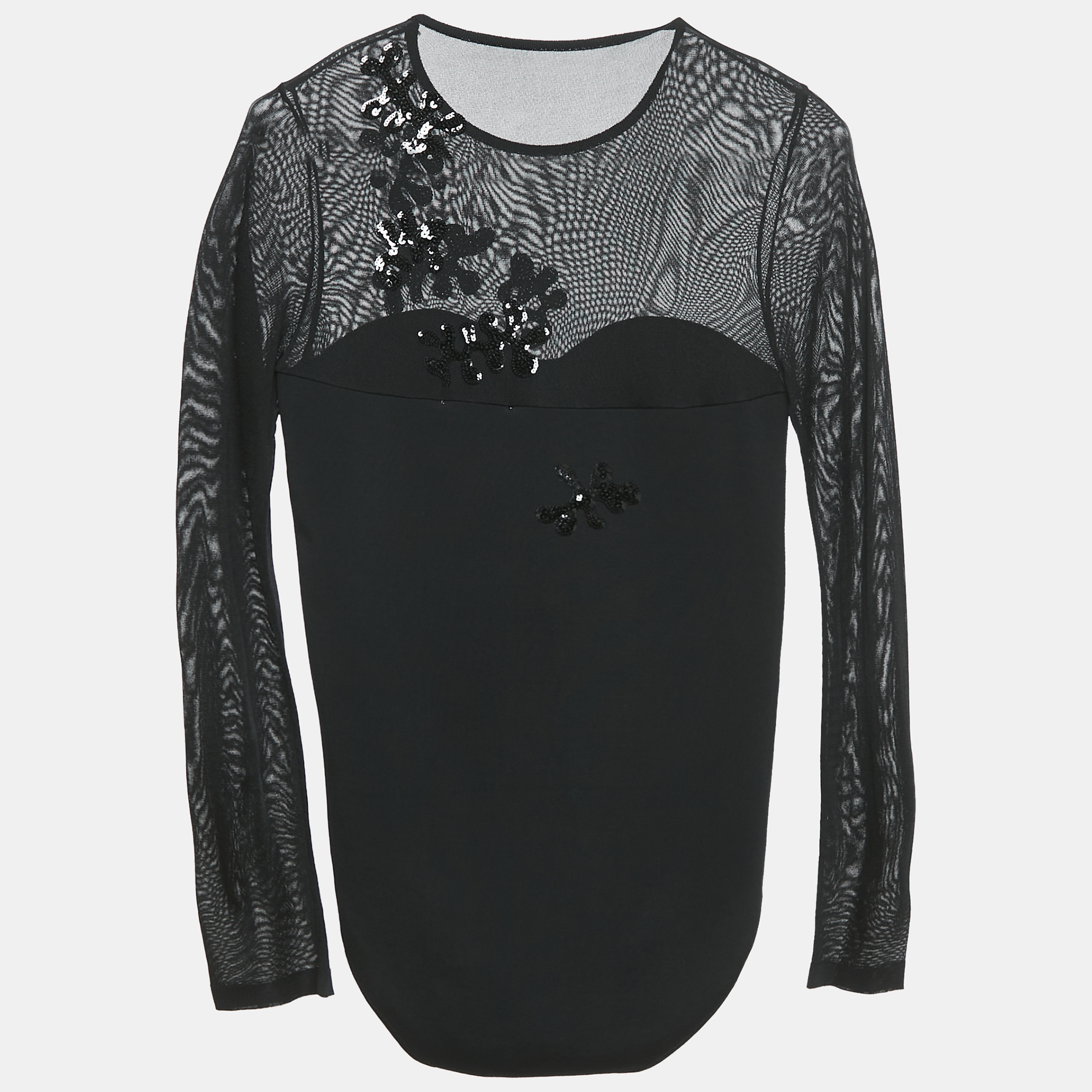 INGIE Paris Black Sequin Embroidered Jersey Bodysuit XL