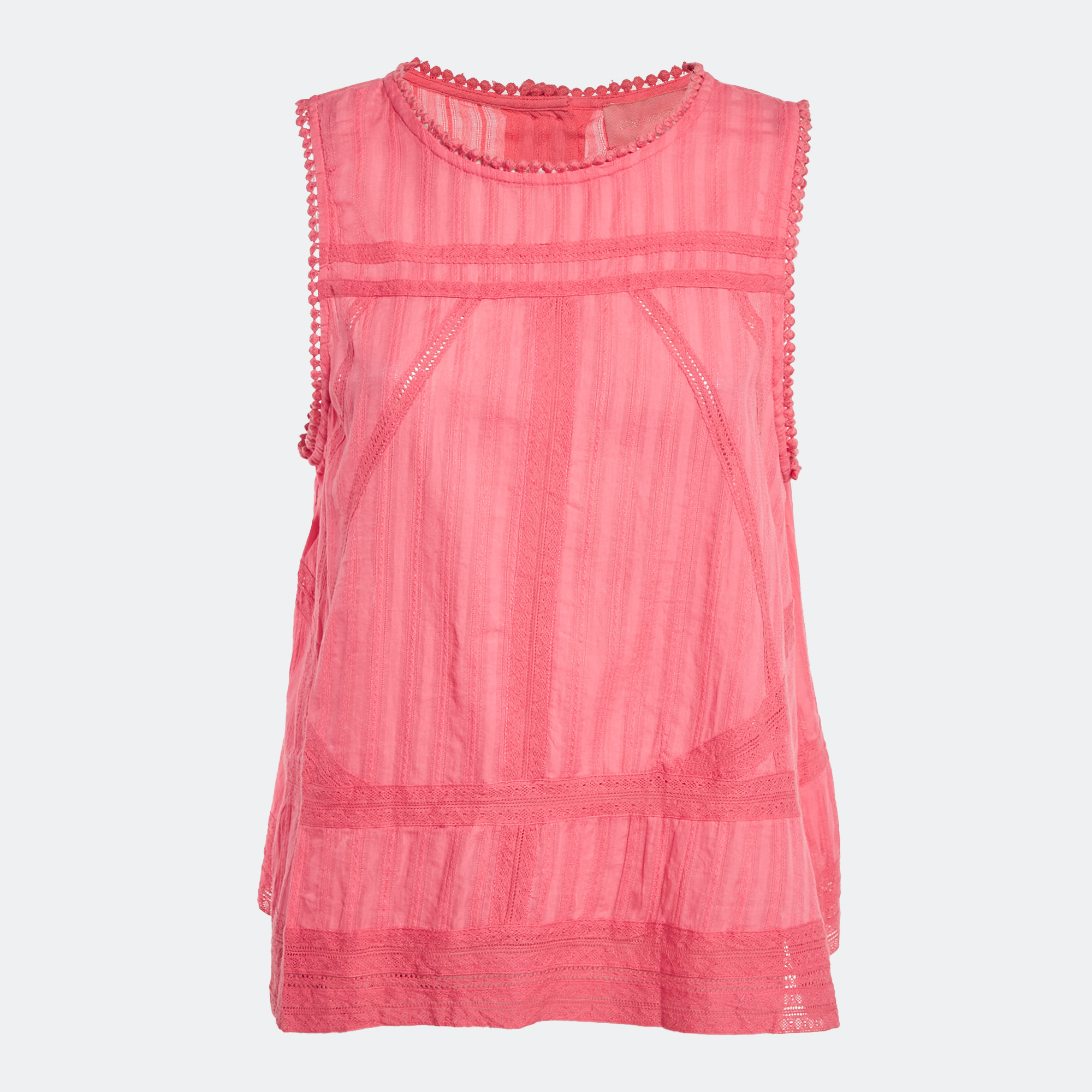 Zadig & Voltaire Pink Cotton Lace Trimmed Sleeveless Top L