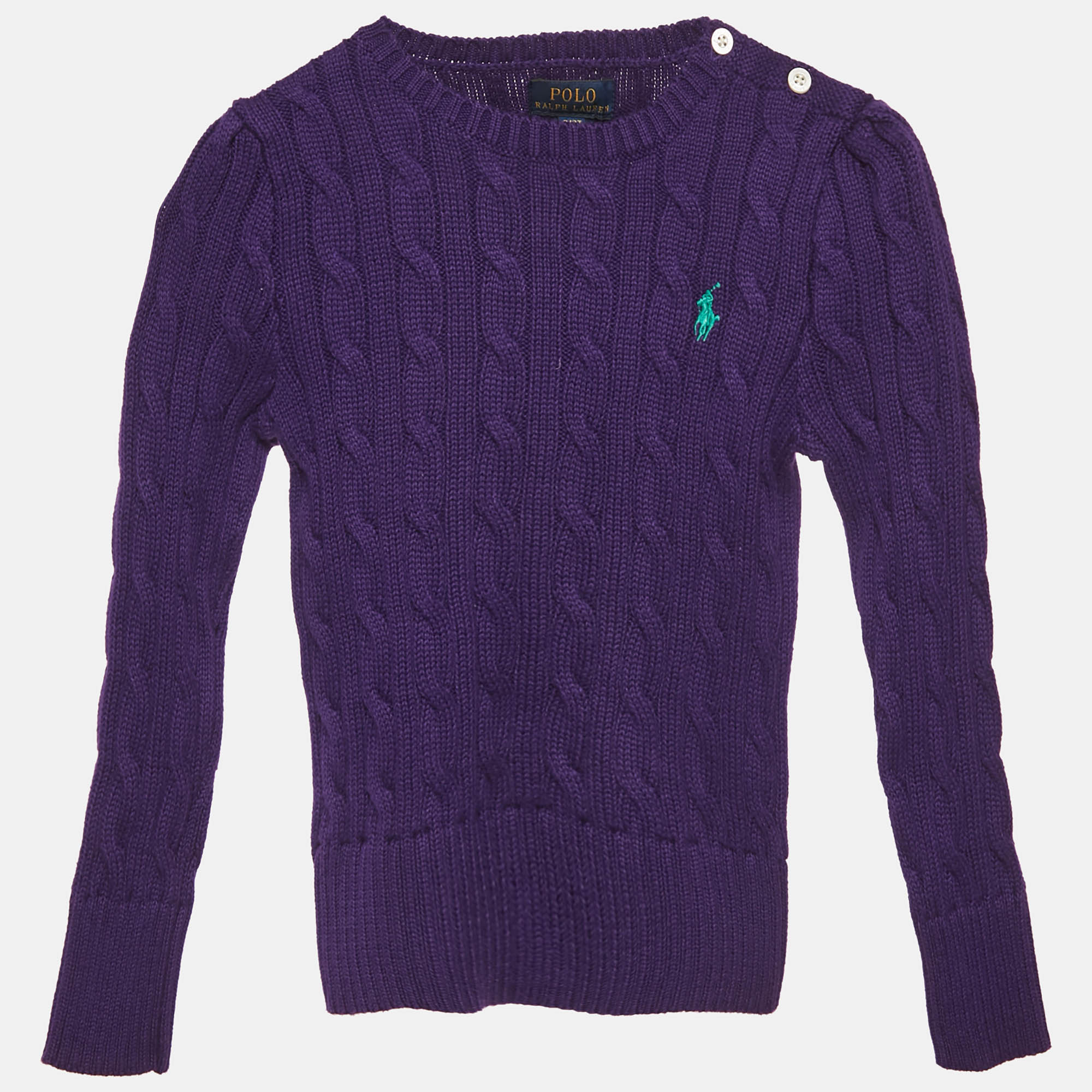 Polo Ralph Lauren Kids College Purple Cotton Cable Knit Sweater 3 Yrs