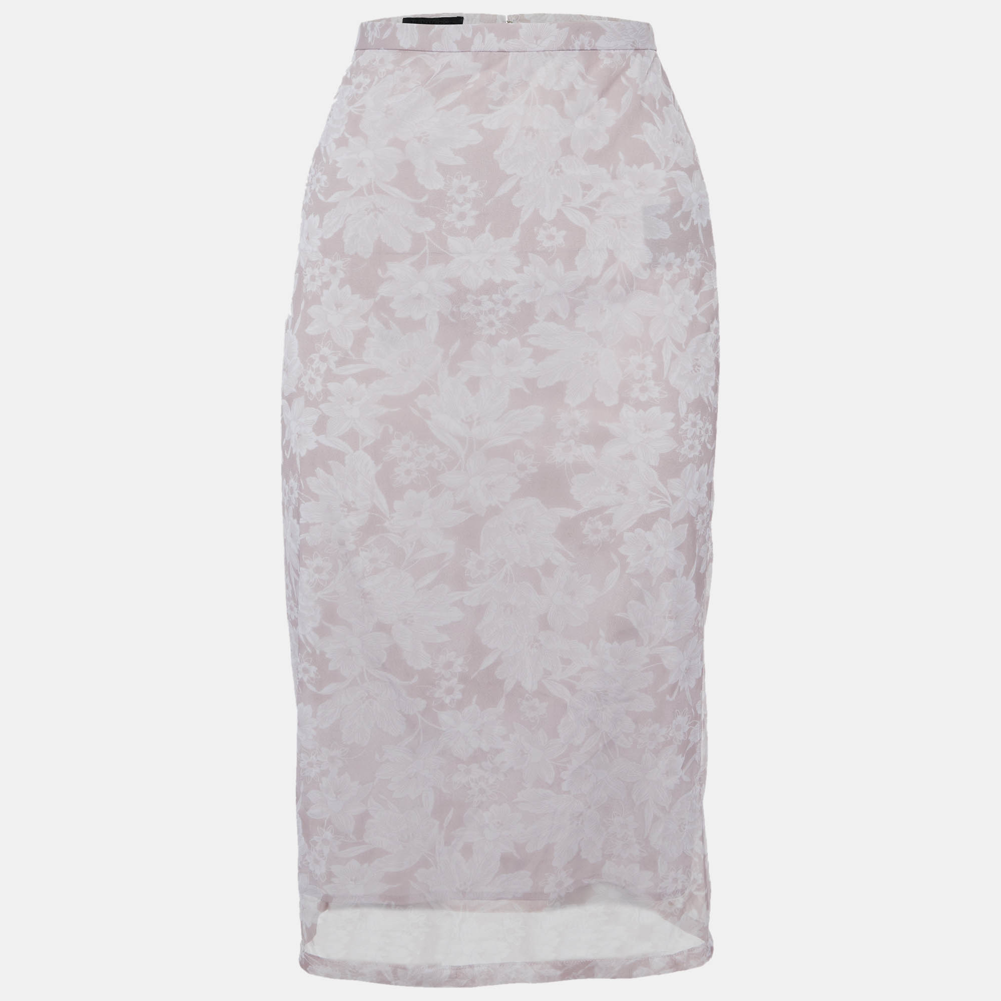 Burberry Prorsum Pink Floral Print Mesh Knee Length Skirt M