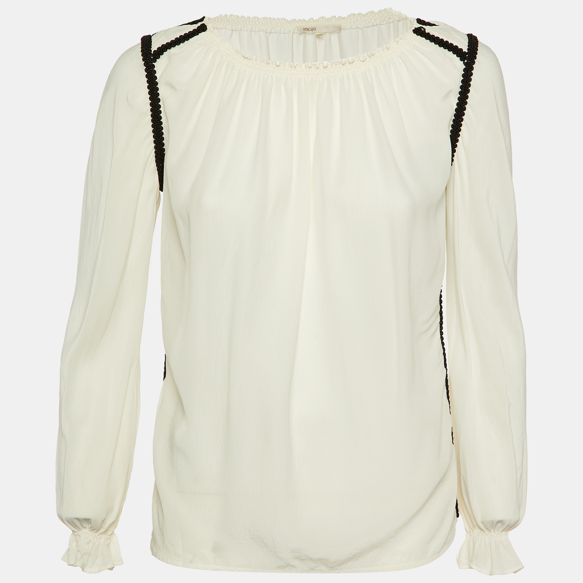 Maje White Silk Contrast Detail Top S