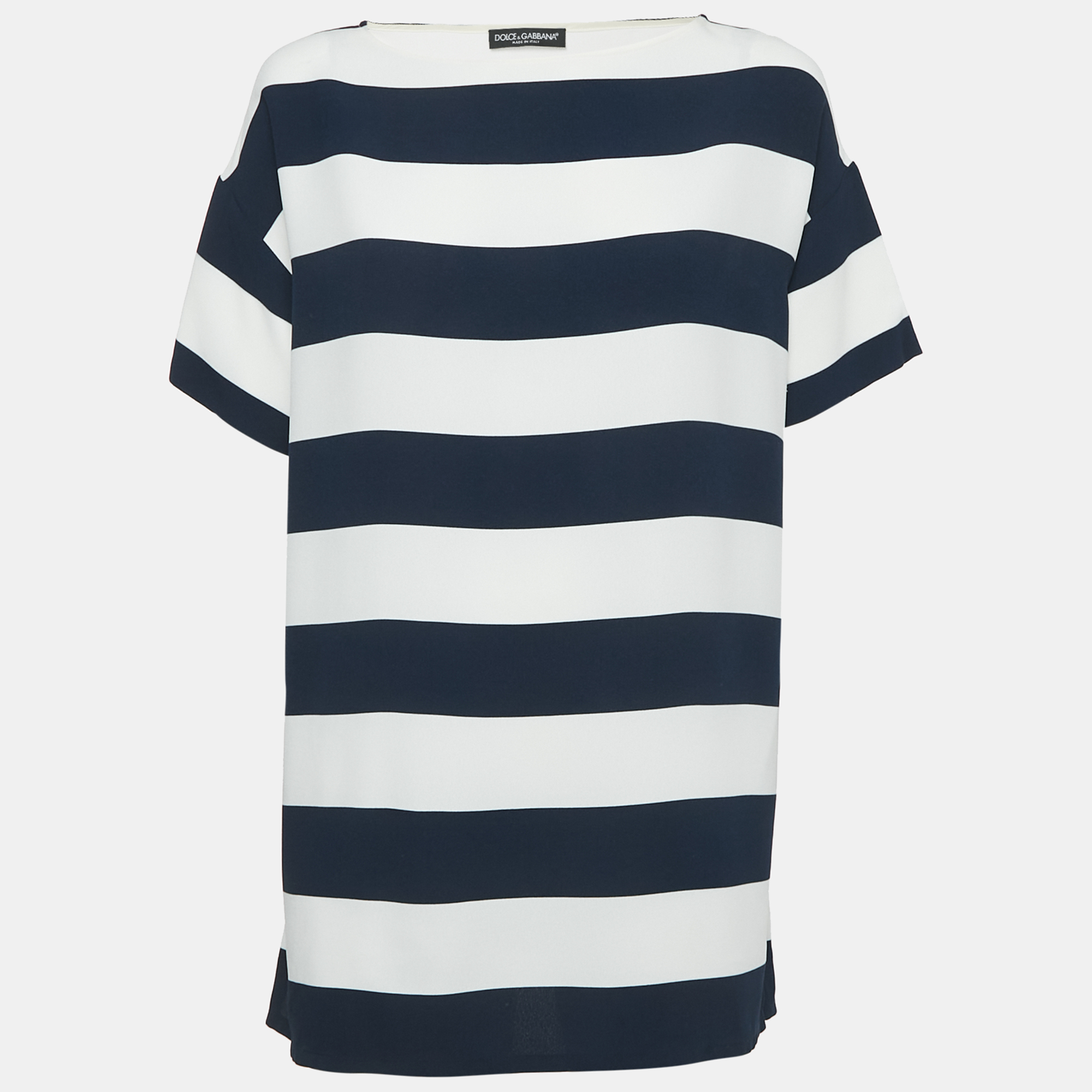 Dolce & Gabbana Blue/White Striped Crepe Oversized Top M