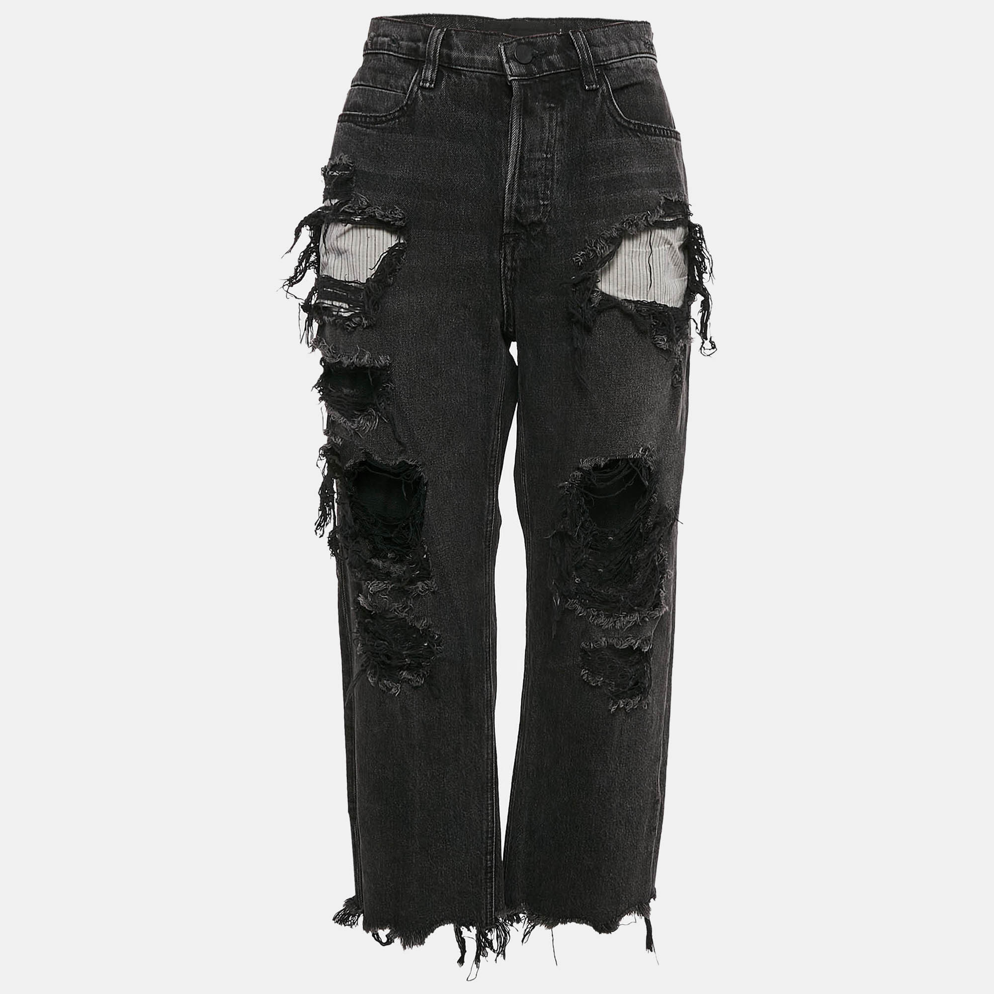 Denim X Alexander Wang Black Distressed Denim Rival Jeans M Waist 30"