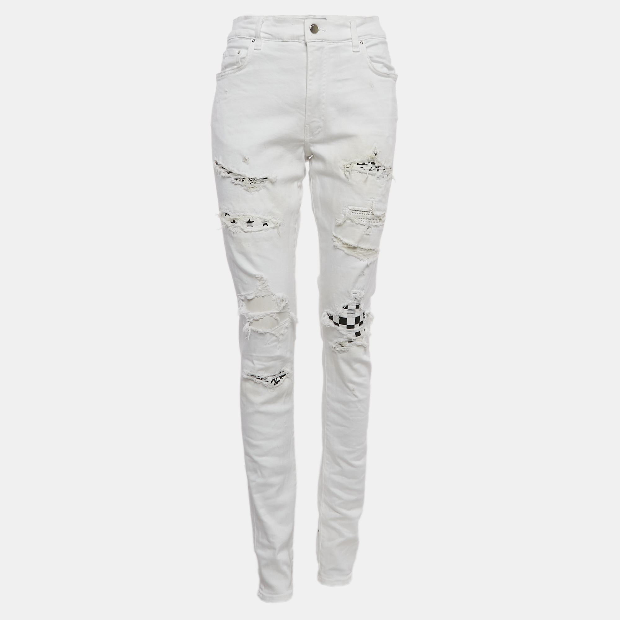 Amiri White Distressed Denim Skinny Jeans L Waist 31"