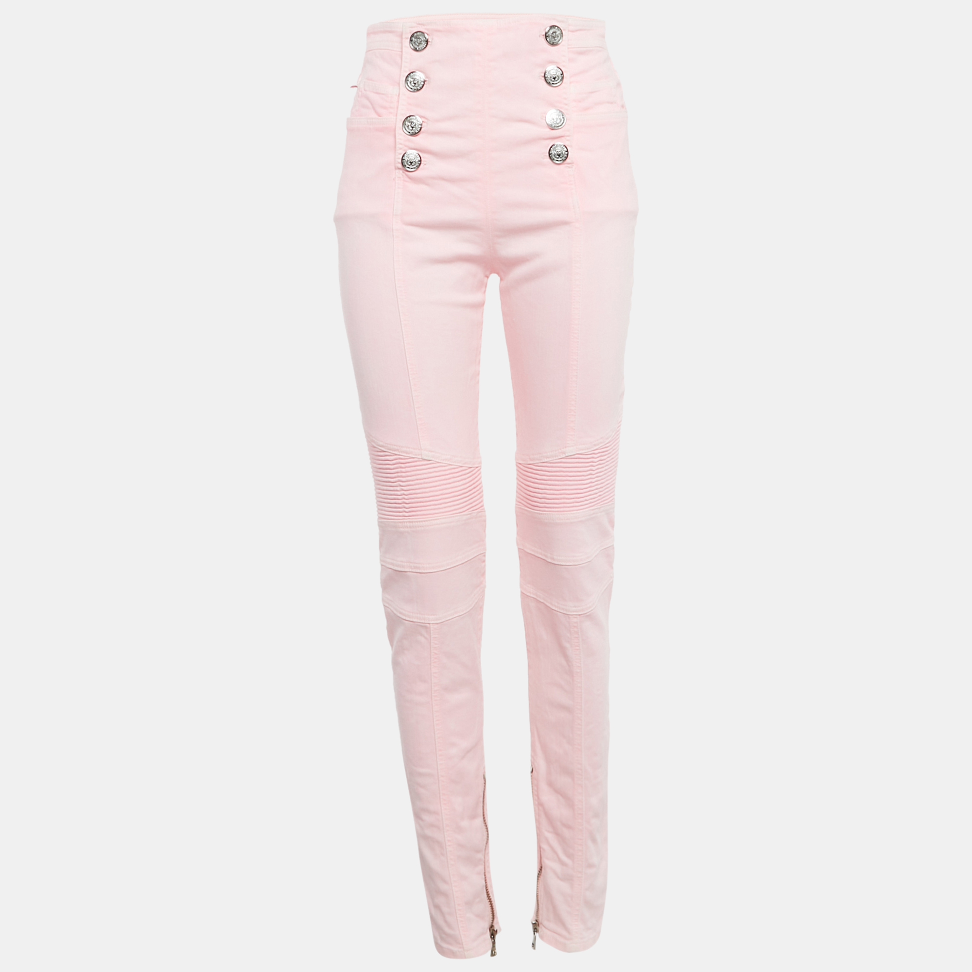 Balmain Pink Denim Button Detail Jeans M Waist 28"