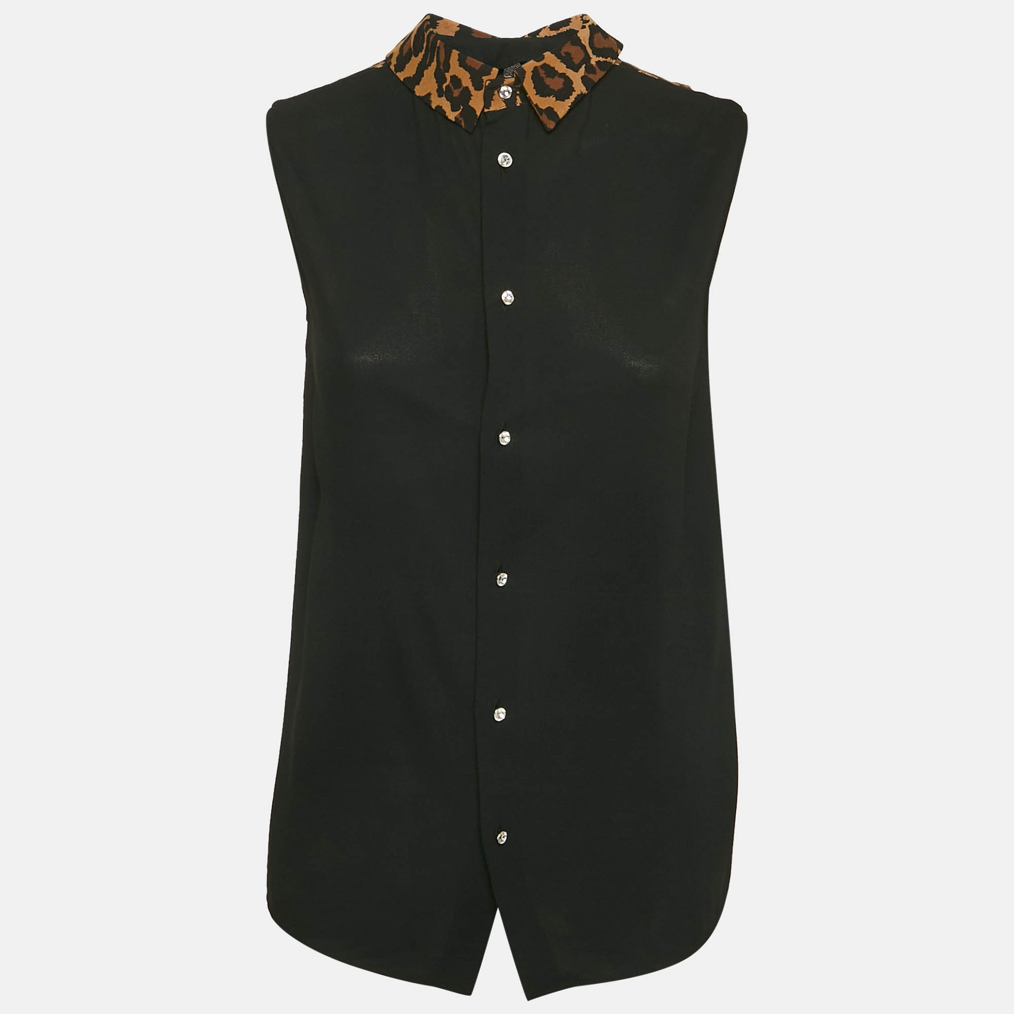 Miu Miu Black Crepe Contrast Collar Detail Sleeveless Top S