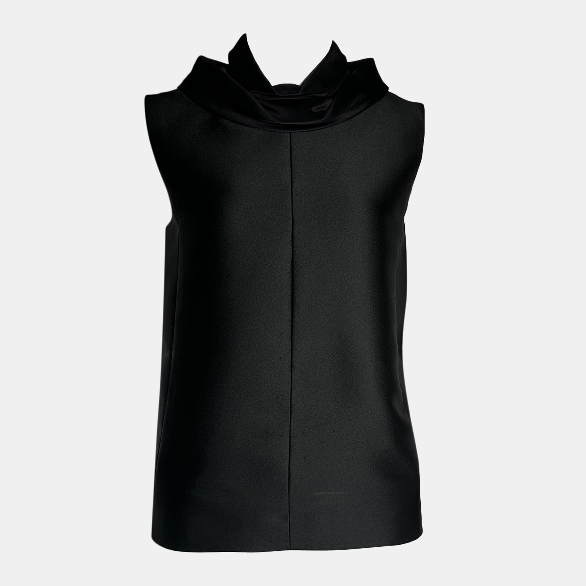 Celine Black Sleeveless Top with Ruffled Collar S