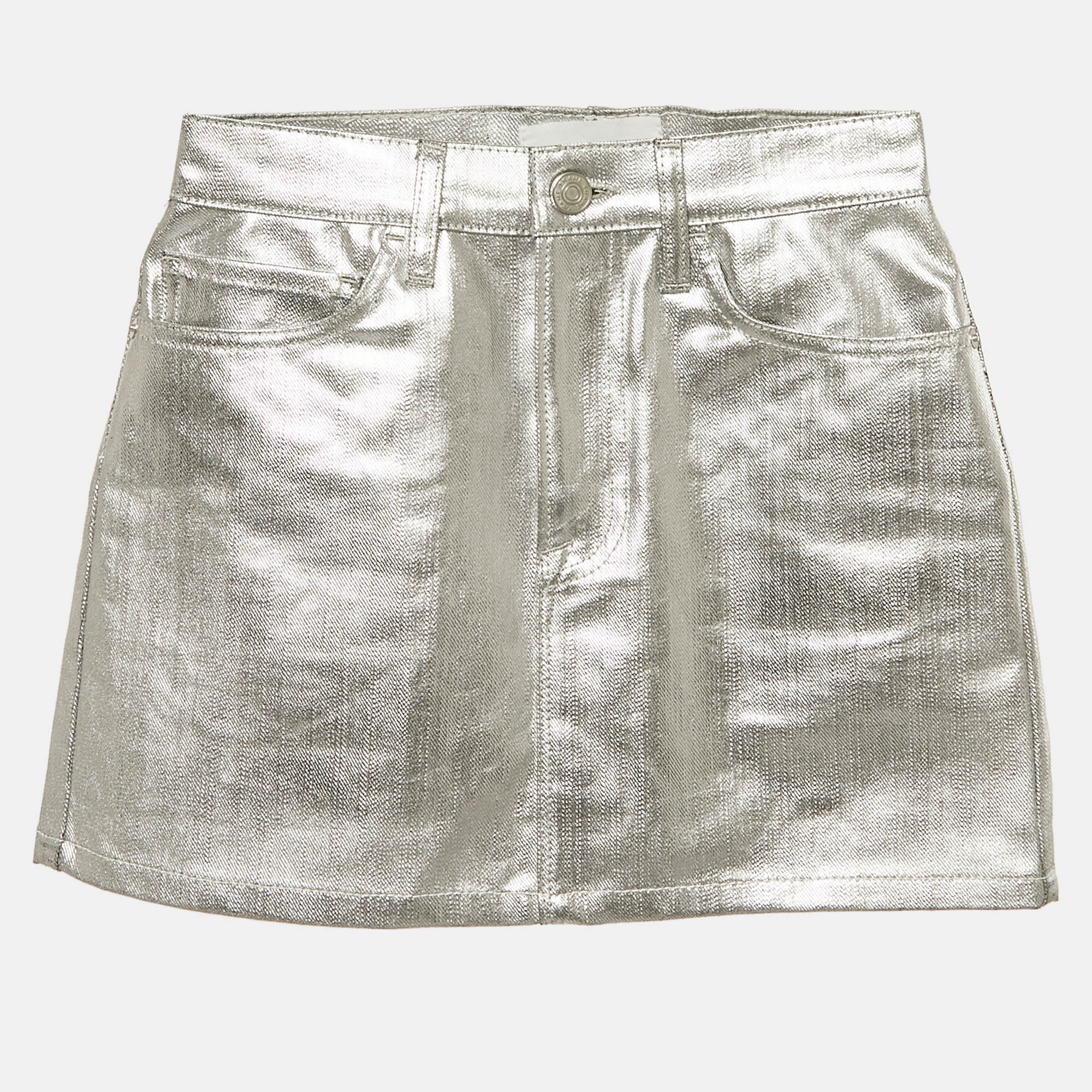 Frame Silver Coated Denim Mini Skirt S