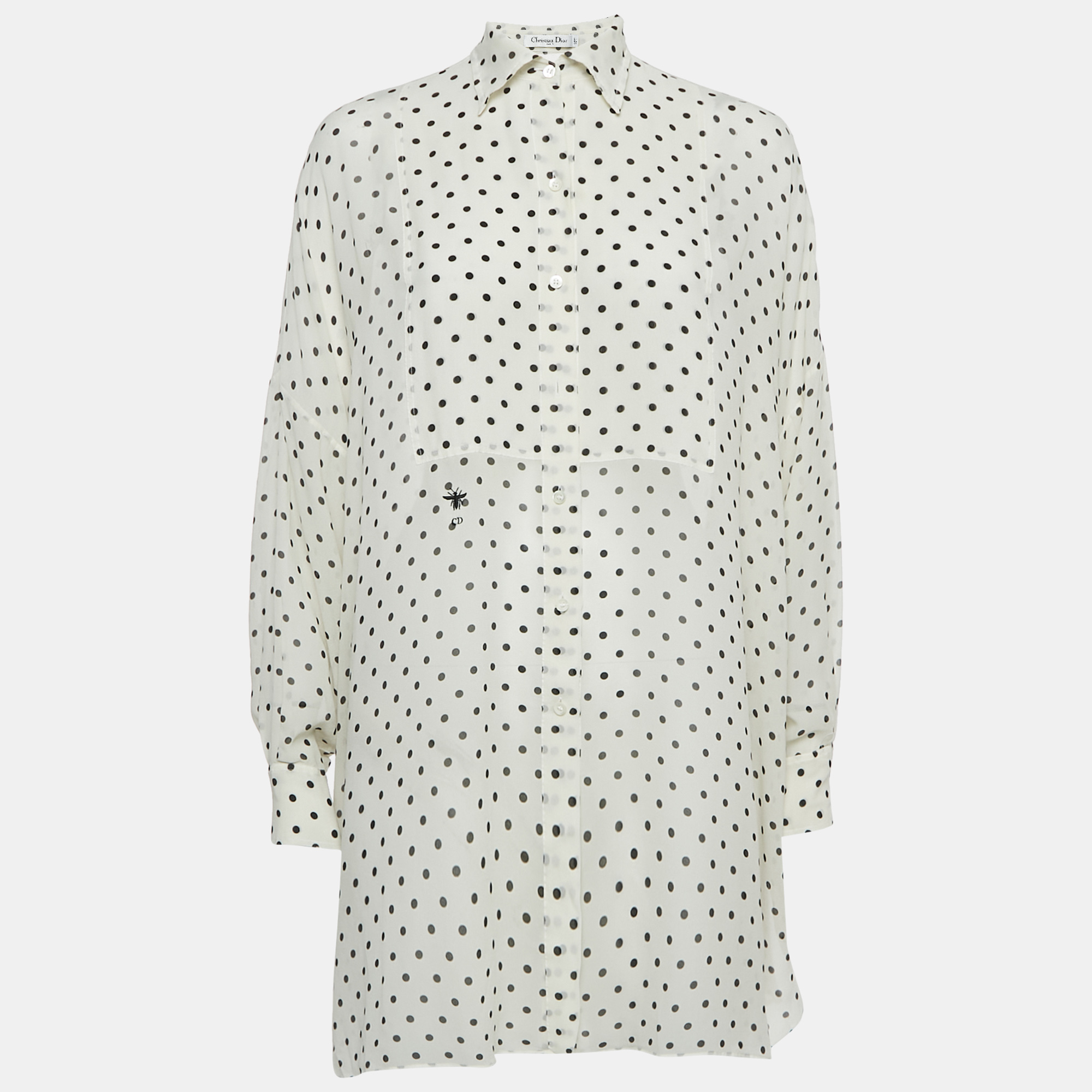 Dior White Polka Dot Print Silk Tunic Top S
