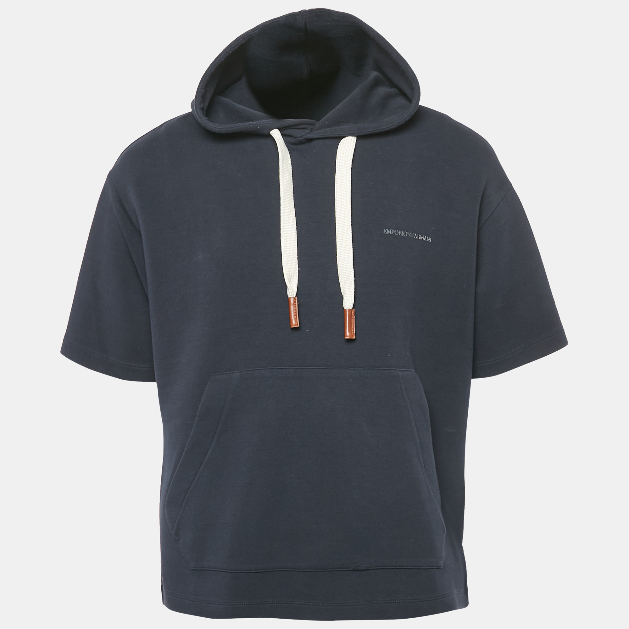Emporio Armani Navy Blue Jersey Short Sleeve Hoodie L