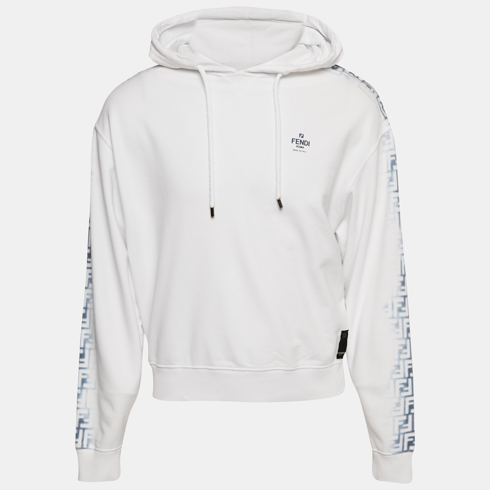 Fendi White FF Print Cotton Knit Hoodie S