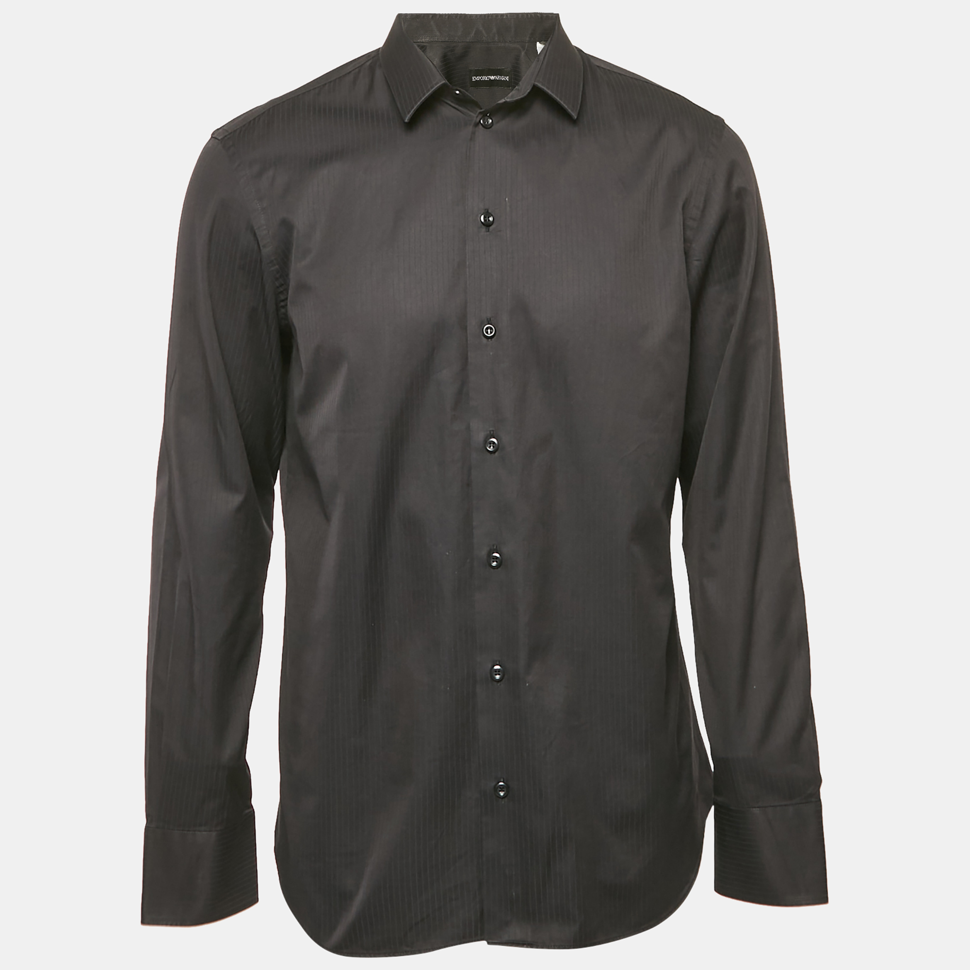 Emporio Armani Black Striped Cotton Long Sleeve Shirt XL