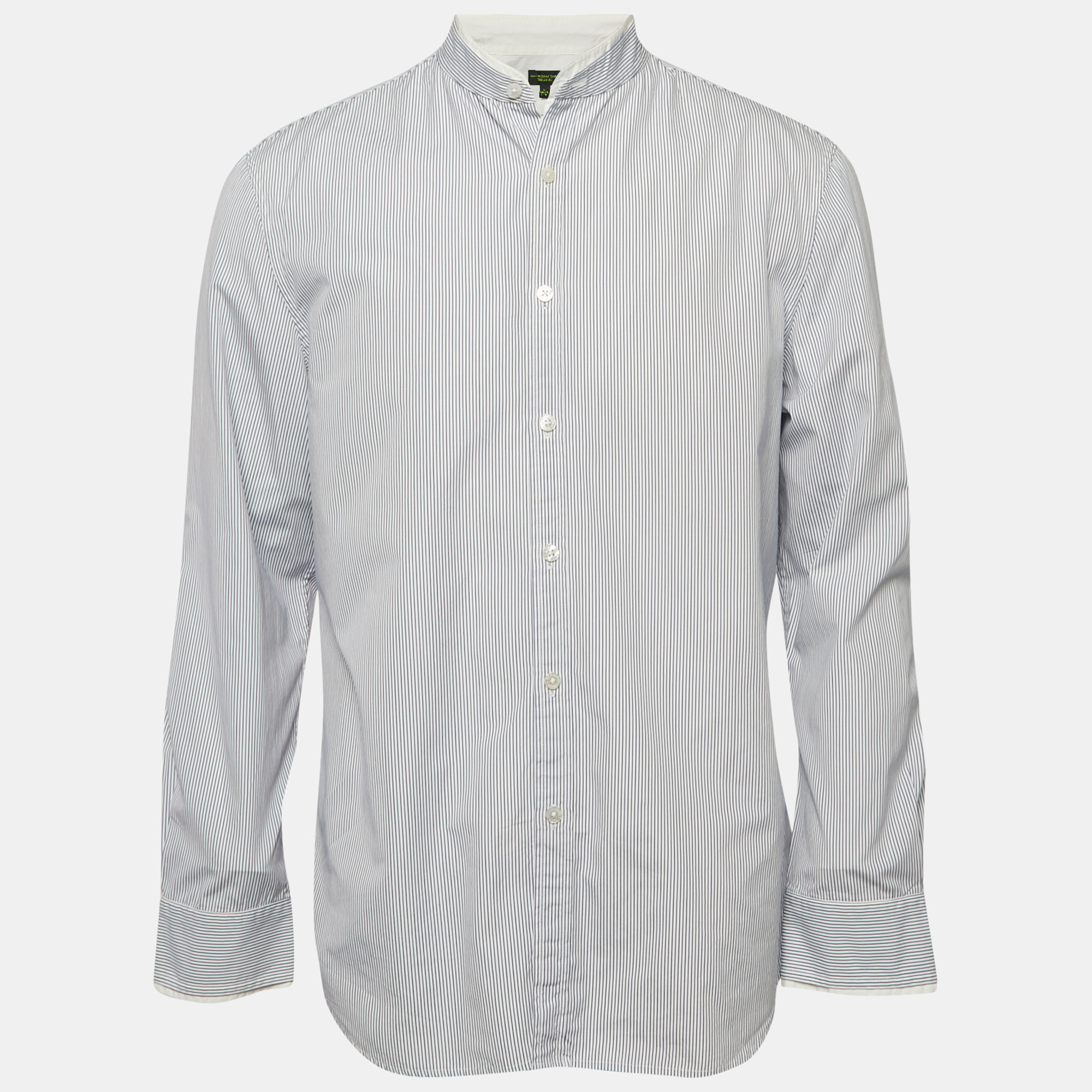 Shanghai Tang Blue Striped Cotton Long Sleeve Shirt L