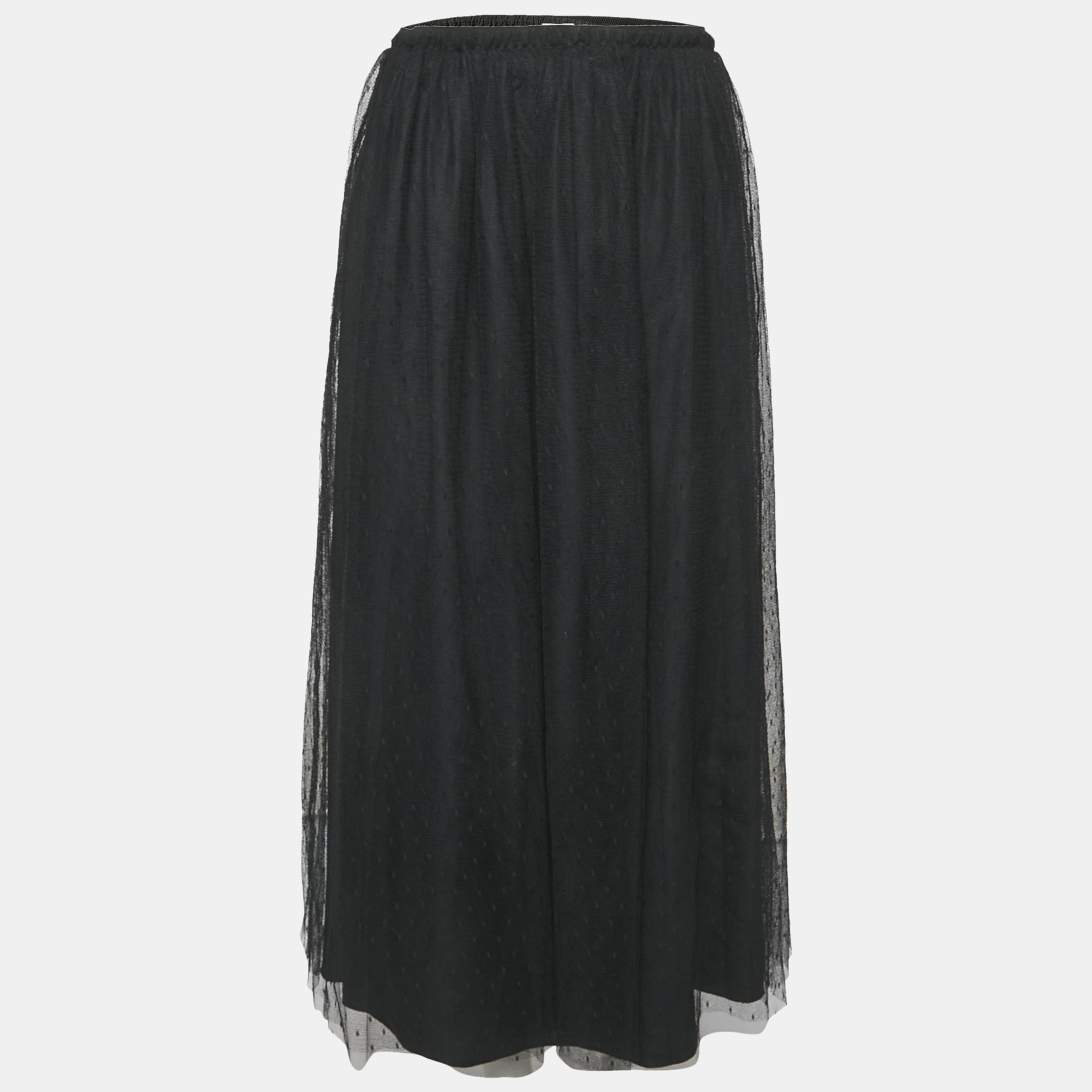 RED Valentino Black Tulle Midi Skirt M