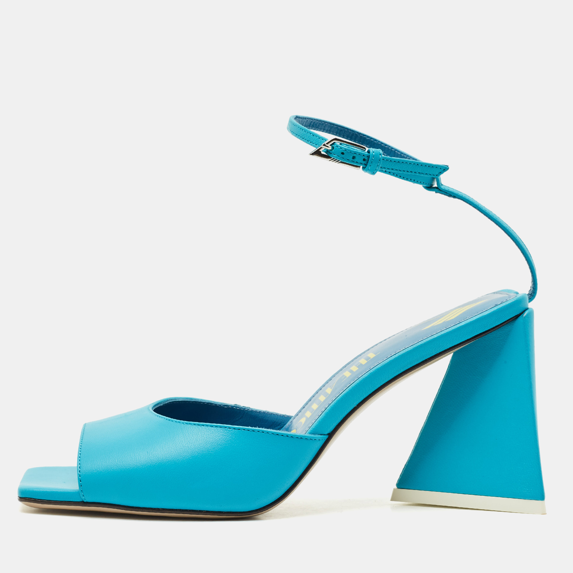 The Attico Blue Leather Piper Ankle Strap Sandals Size 38