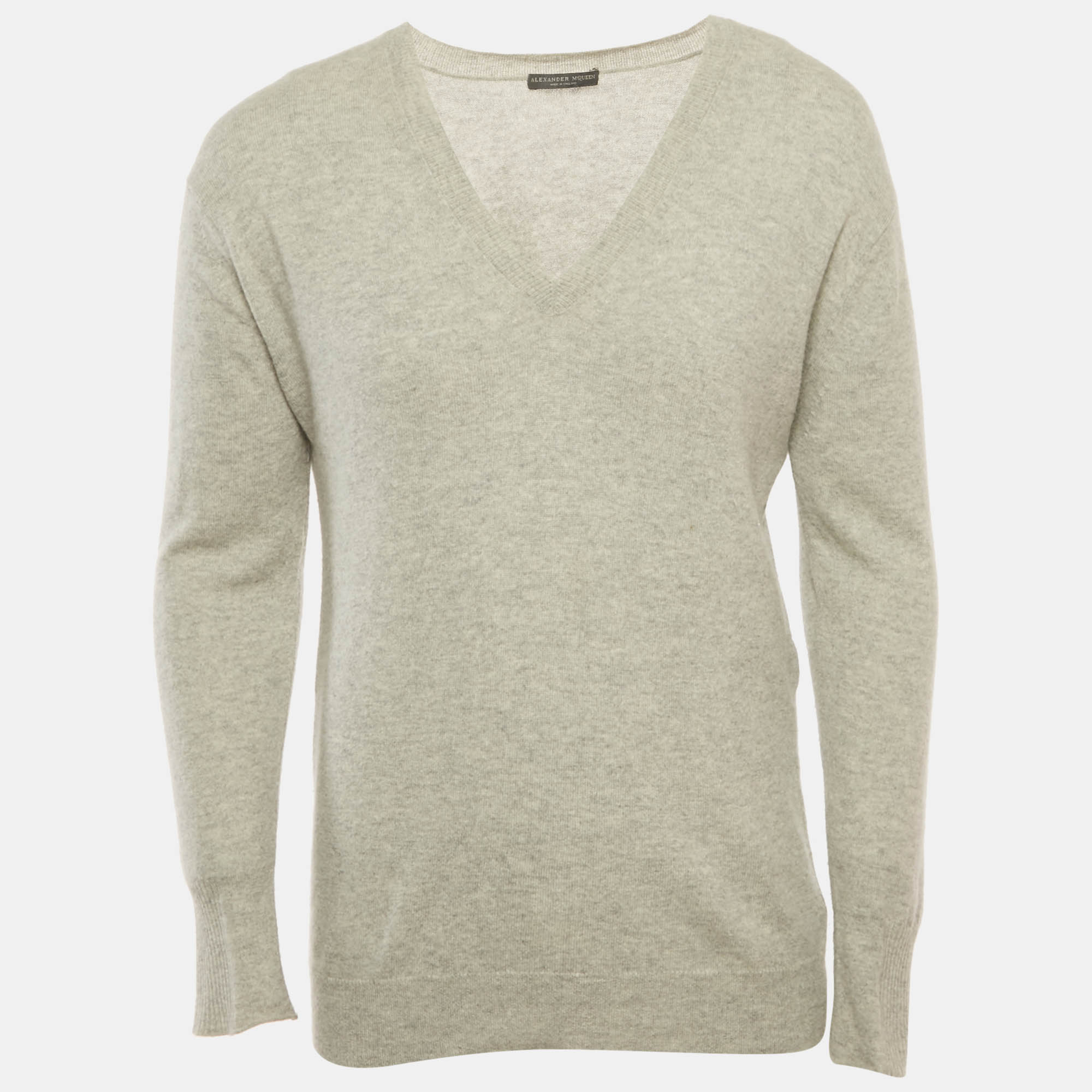 Alexander McQueen Grey  Knit V-Neck Sweater L