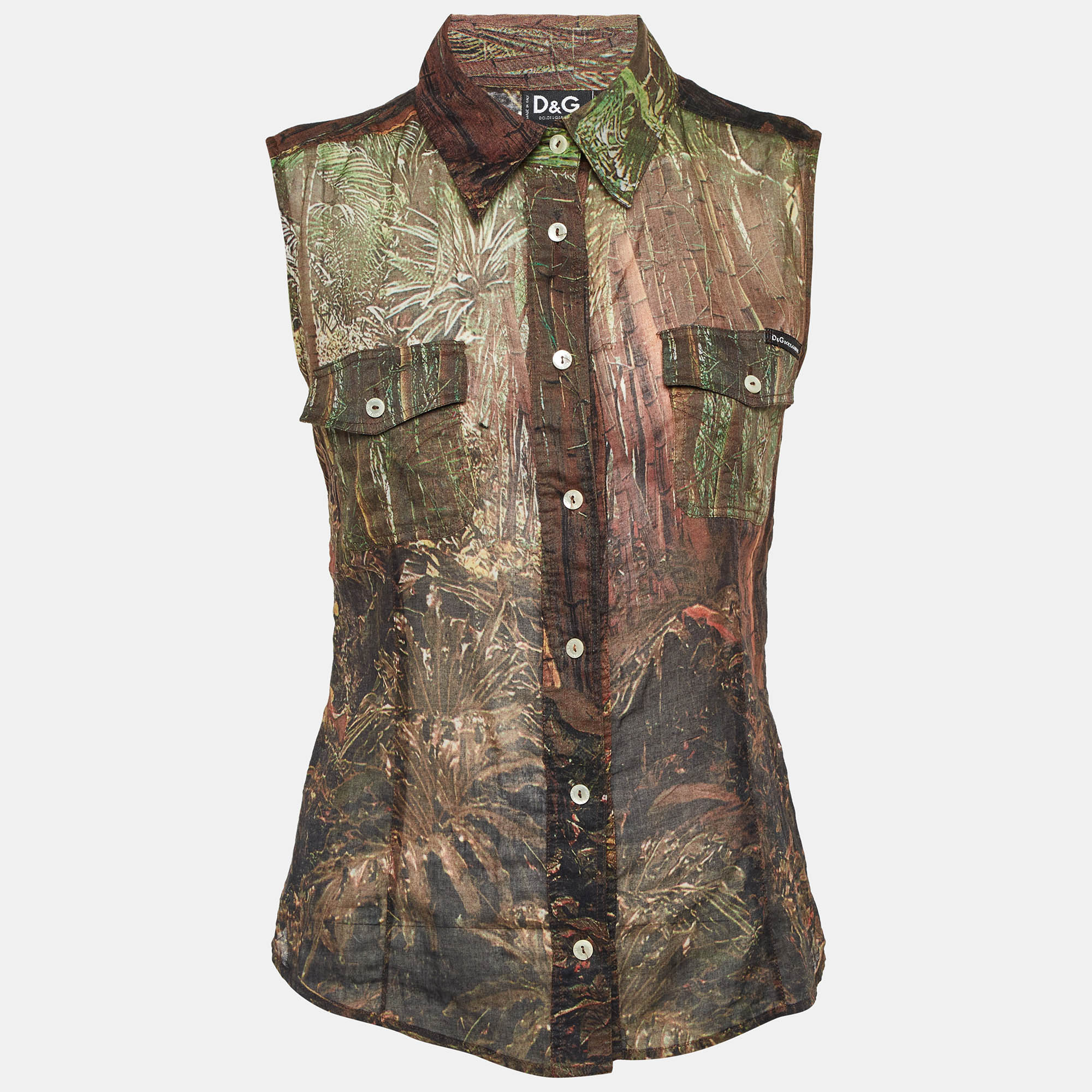 D&G Brown Printed Cotton Sleeveless Top S