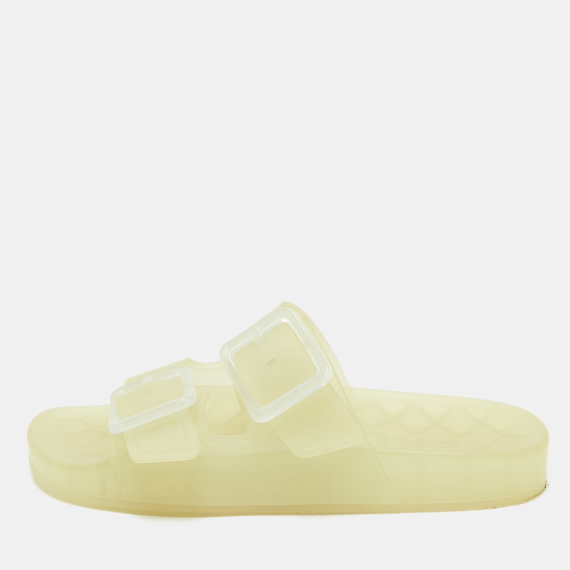 Balenciaga Cream Rubber Double Buckle Detail Flat Sandals Size 38