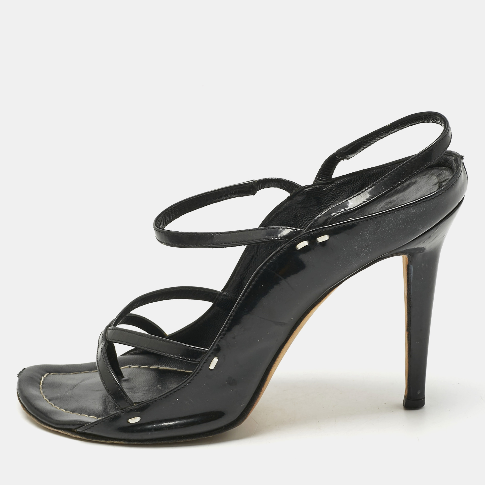 Manolo Blahnik Black Mesh and Leather Slingback Sandals Size 37.5