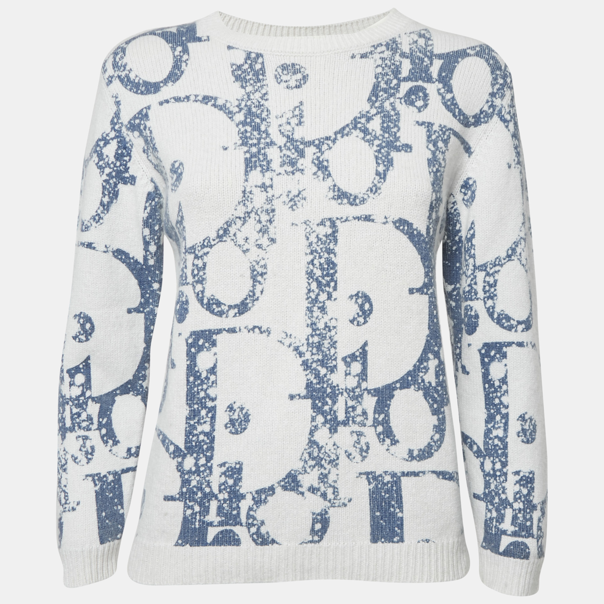 Dior Kids White Oblique Print Wool Blend Sweater 12 Yrs