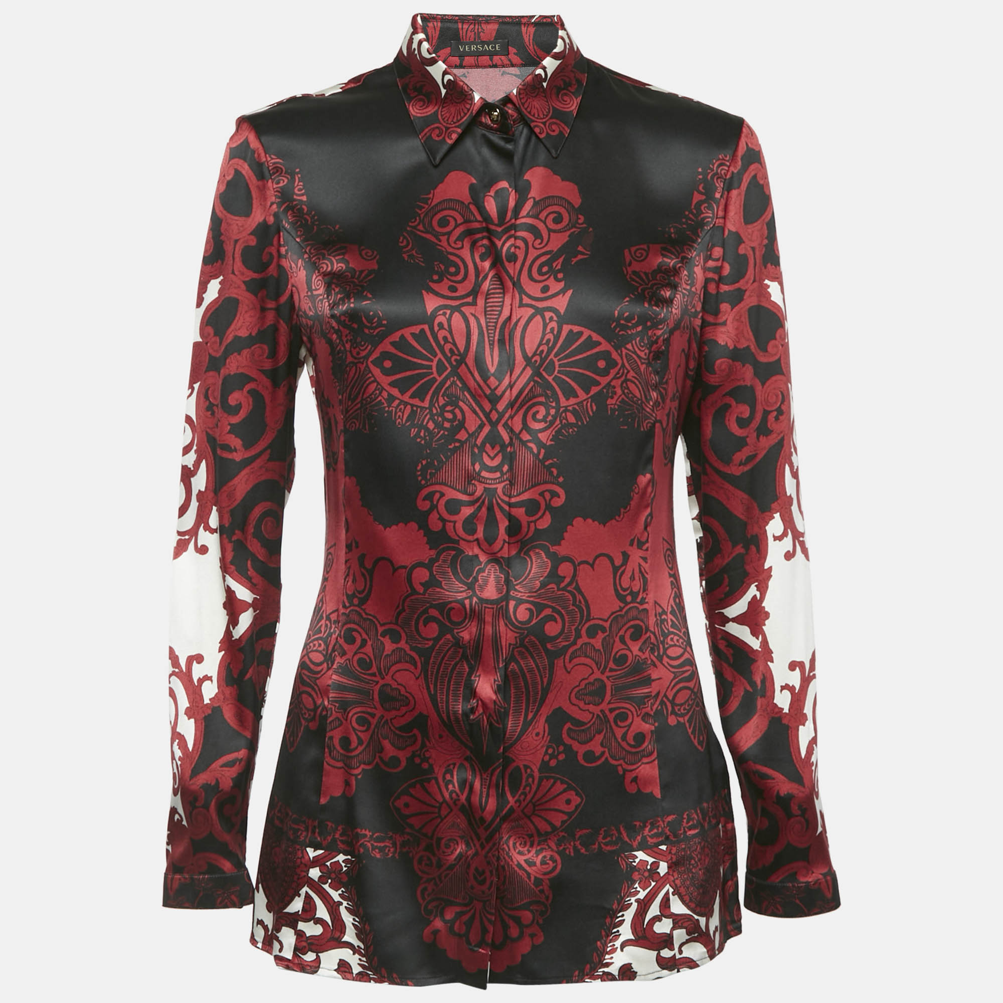 Versace Burgundy Paisley Print Satin Shirt M