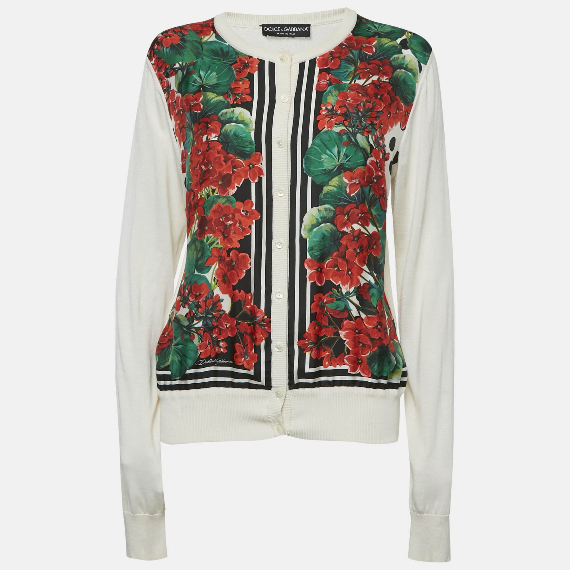 Dolce & Gabbana Cream Printed Silk Cardigan XL