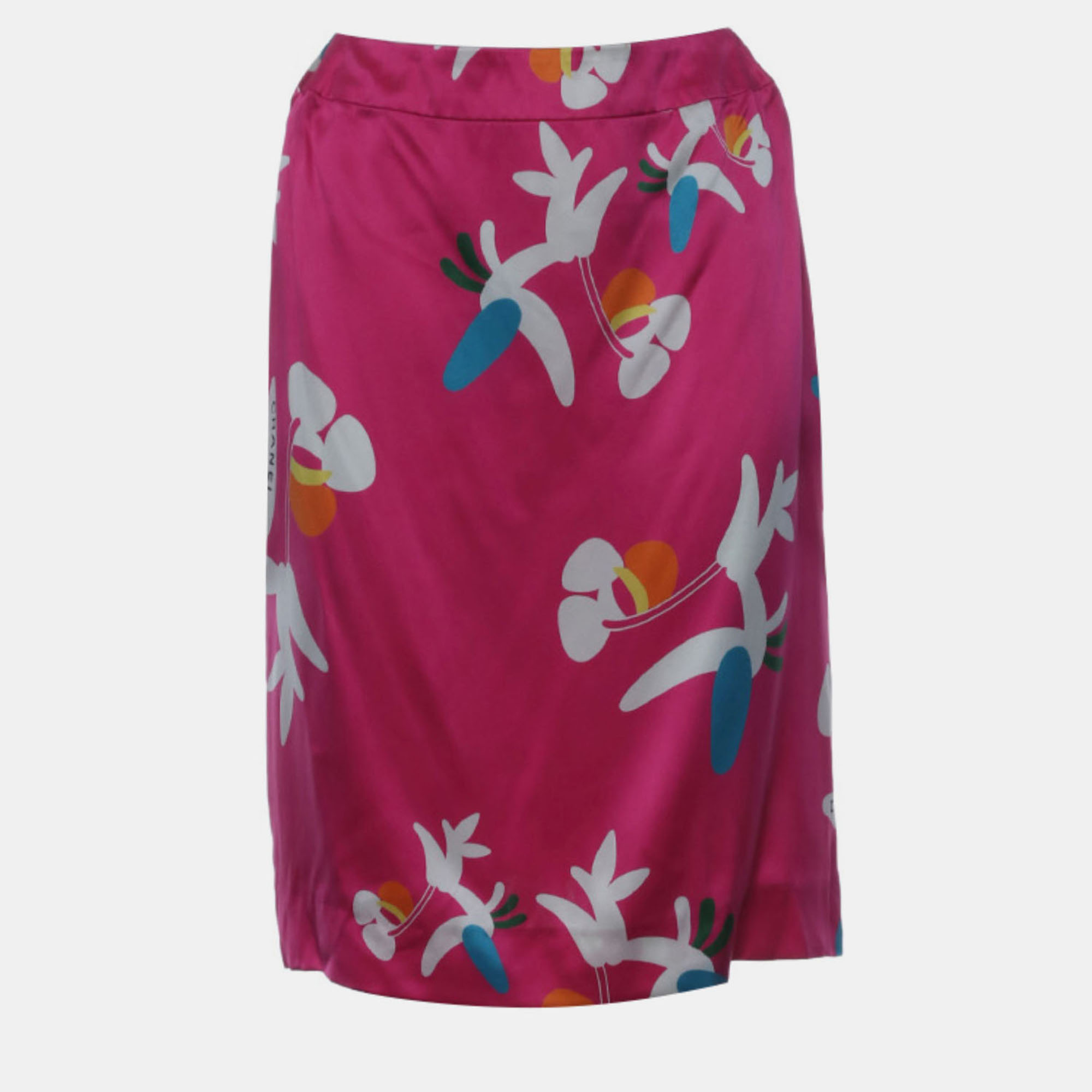 Chanel Pink Floral Logo Printed Silk Skirt S