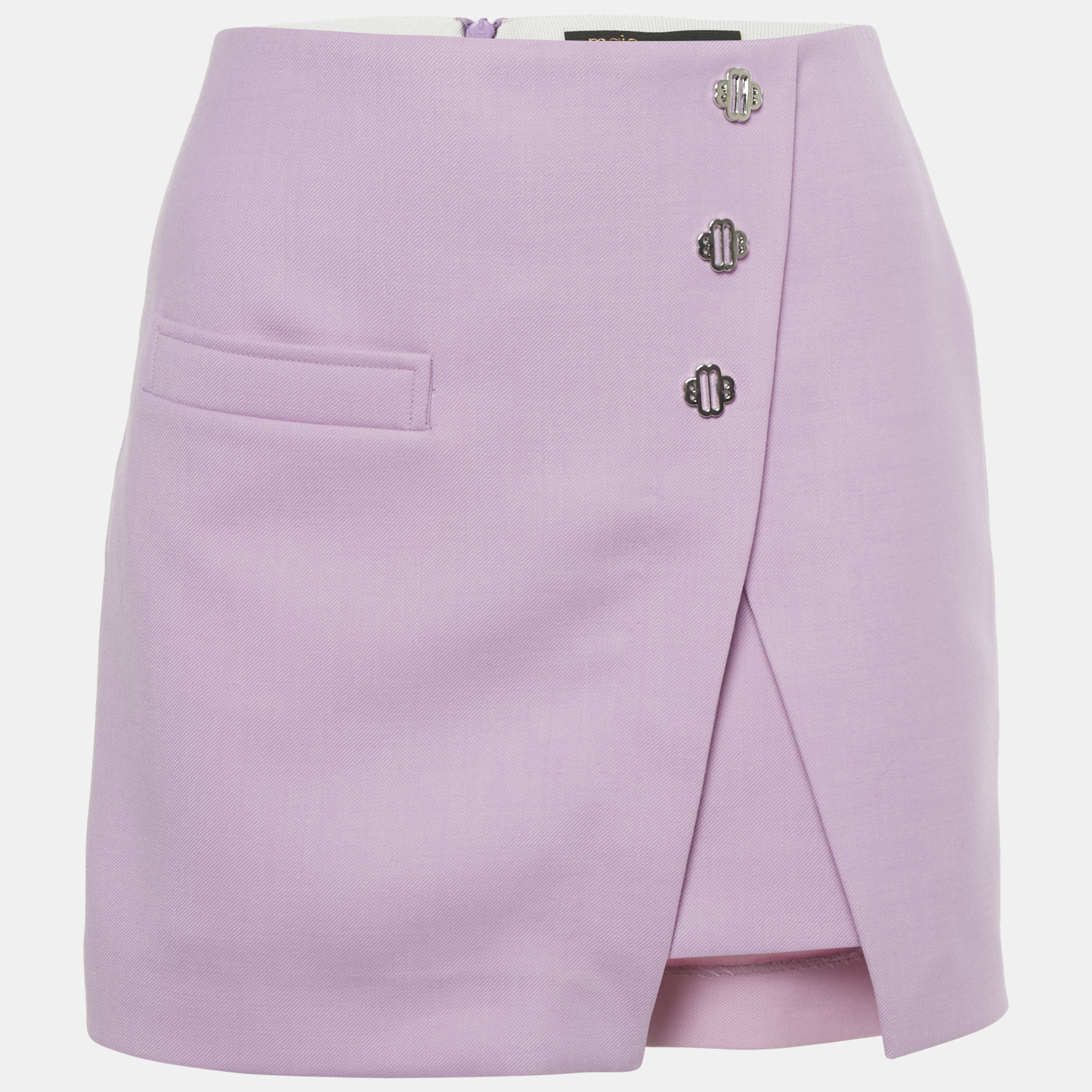 Maje Light Purple Gabardine Button Detail Mini Skirt XS