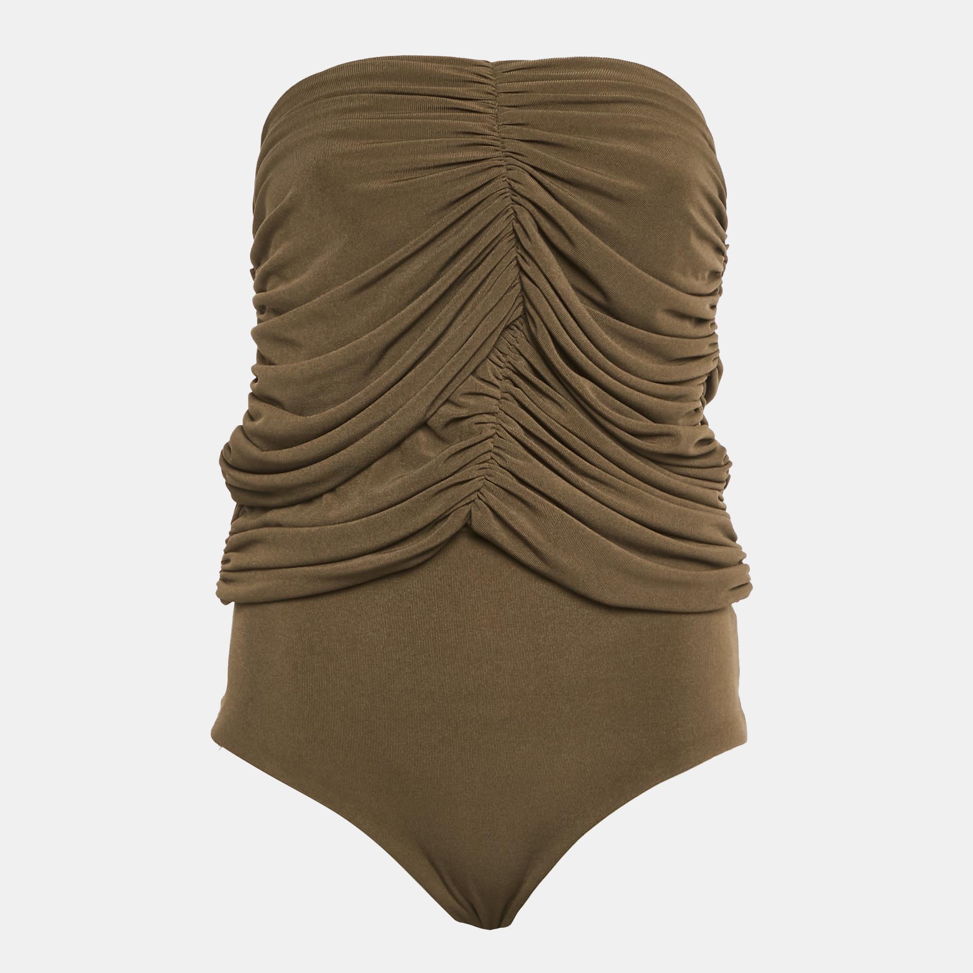 Chat's by C.Dam Brown Jersey Ruche Bodysuit S Chats By C.Dam