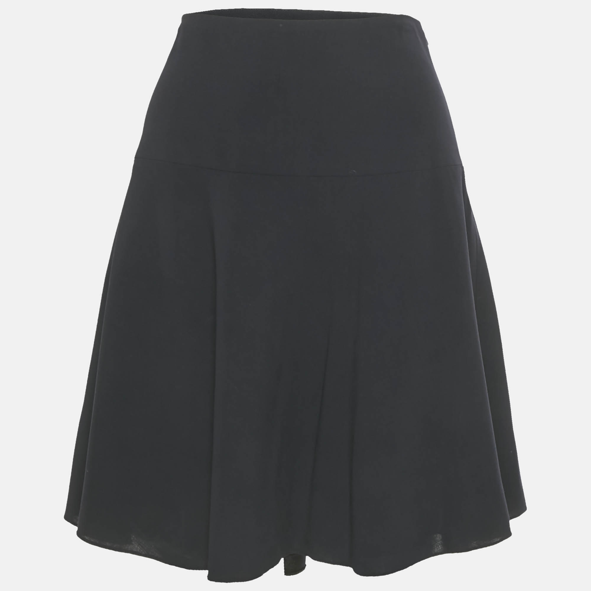 Armani Collezioni Navy Blue Wool Flared Mini Skirt M
