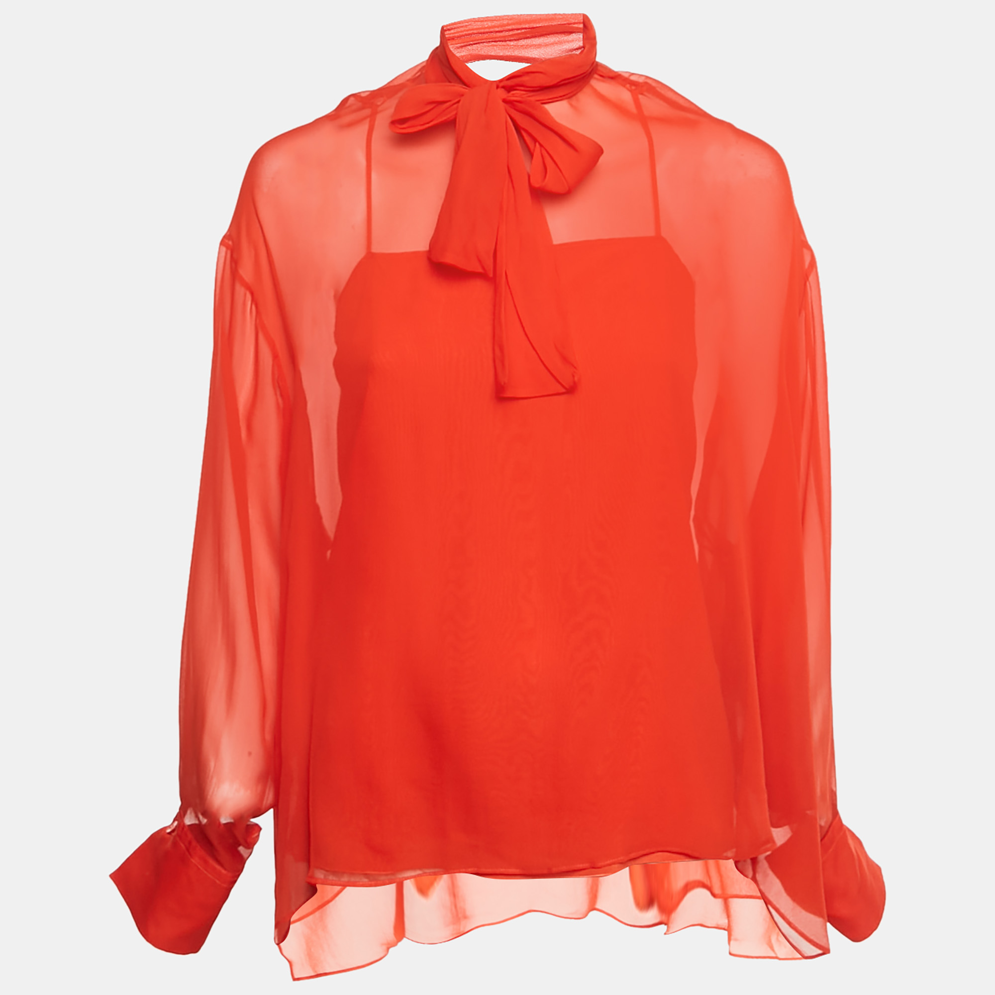 Emilio Pucci Red Silk Neck Tie Detail Top S