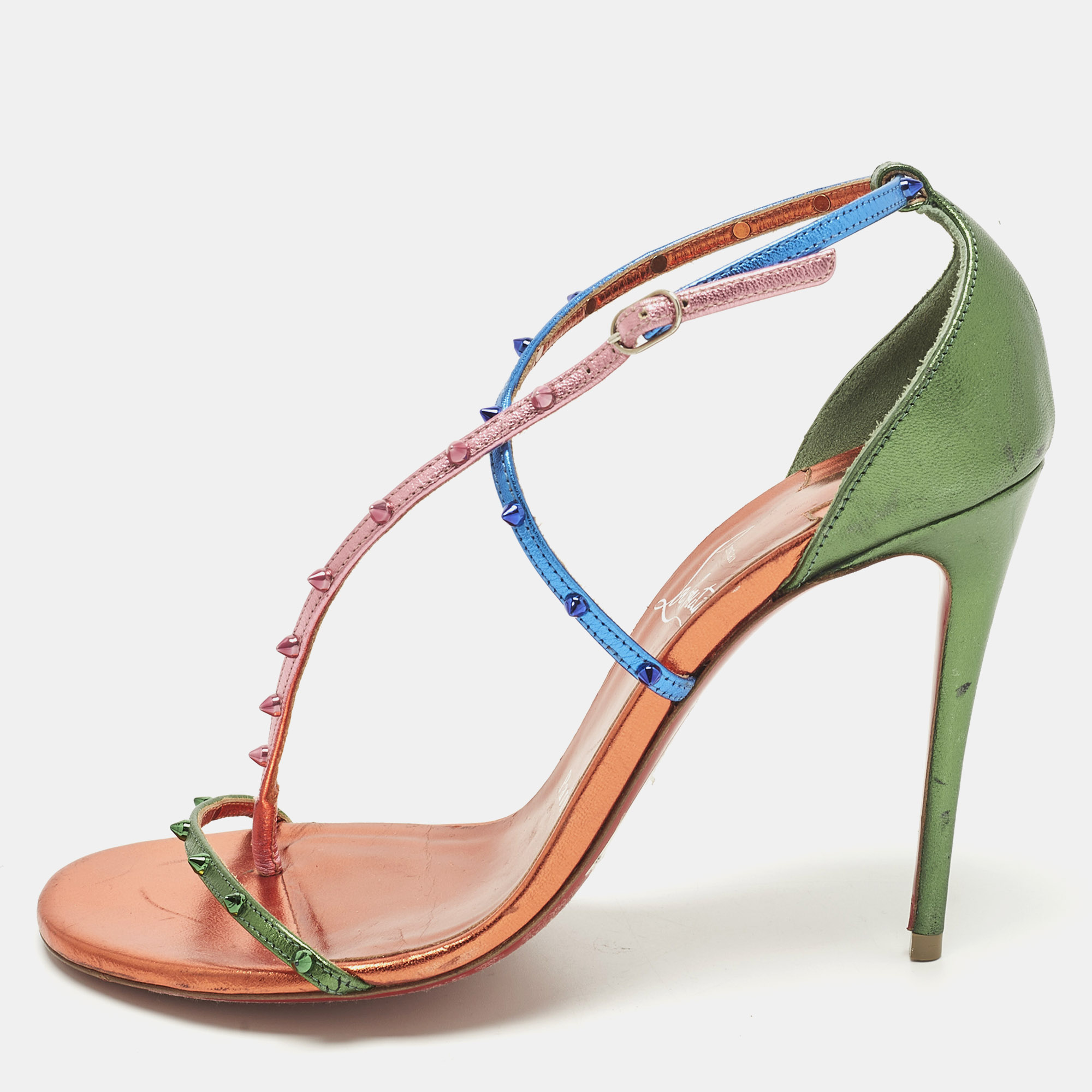 Christian Louboutin Riojana Size 36.5 Multicolor Leather Ankle Strap Sandals