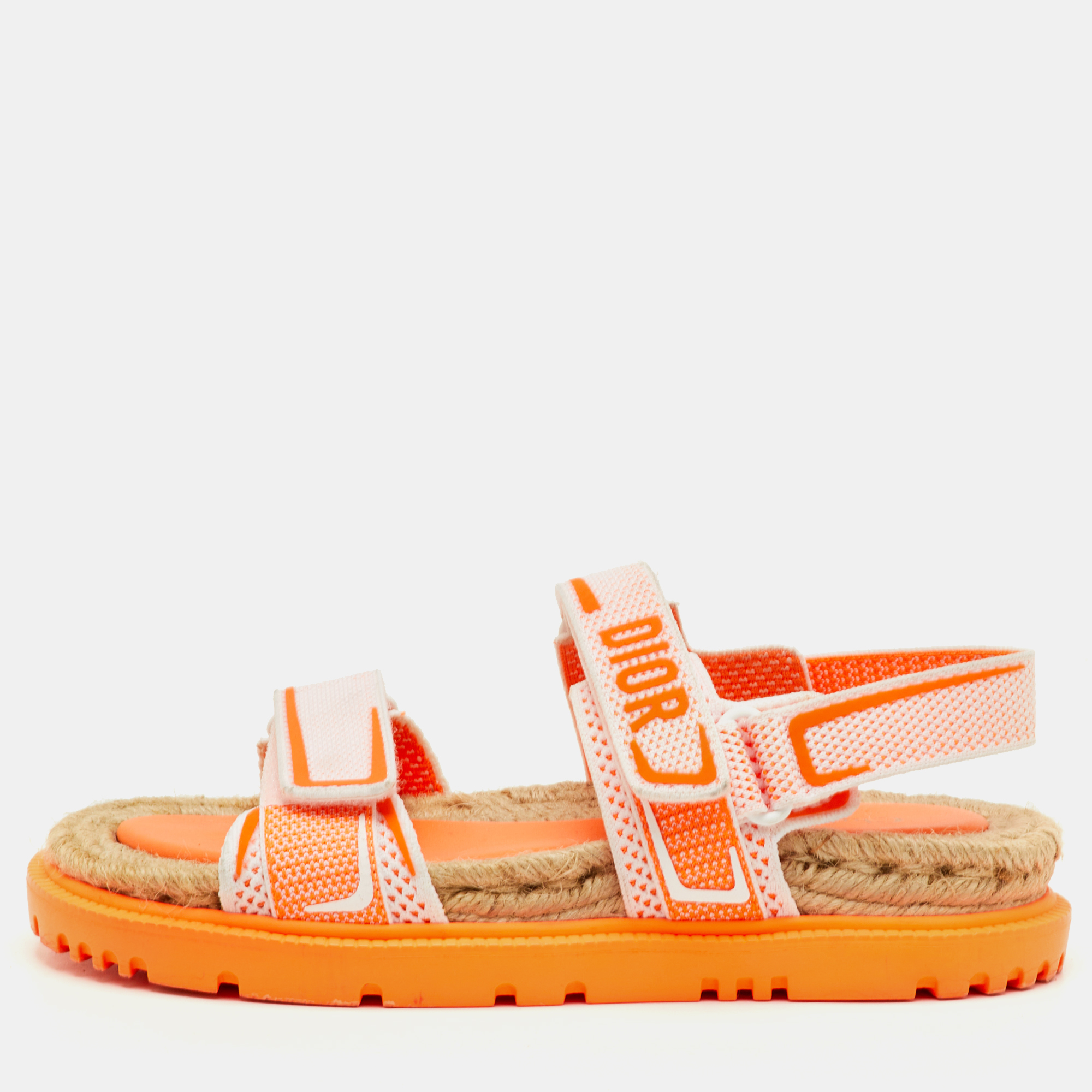 Dior Dioract Size 39 Orange/White Canvas Ankle Strap Sandals