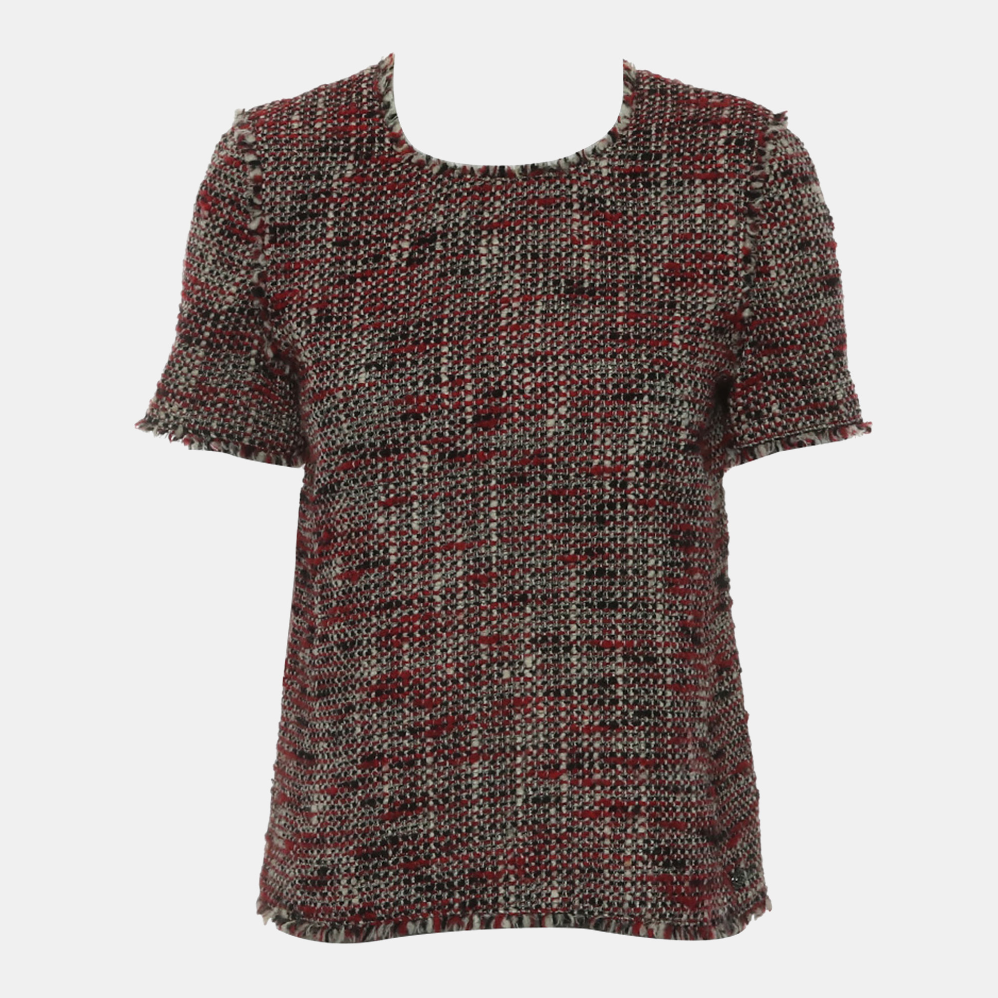 Chanel Red Tweed Short Sleeve Top M
