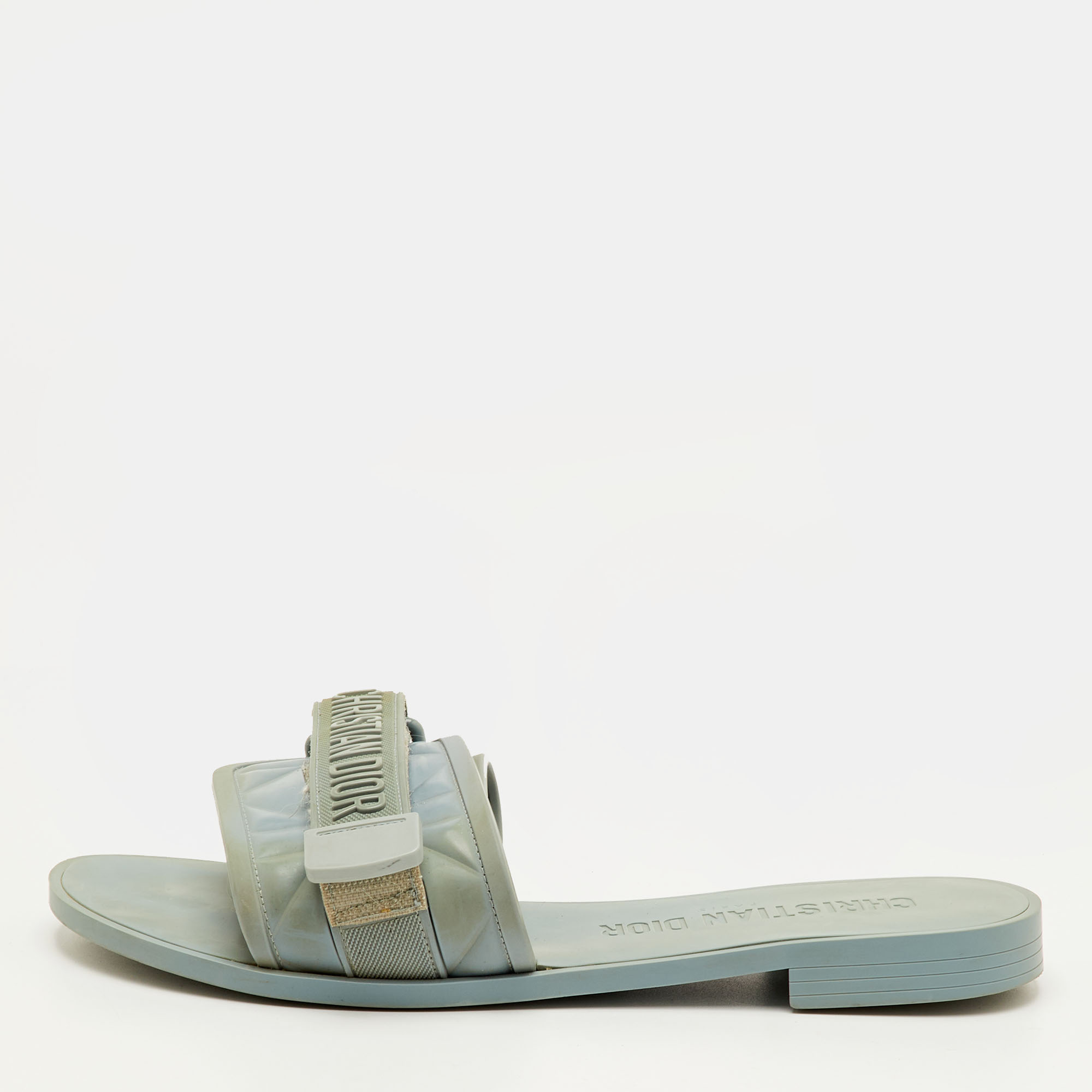 Dior Diorevolution Size 40 Slate Blue Cannage Rubber Flat Sandals