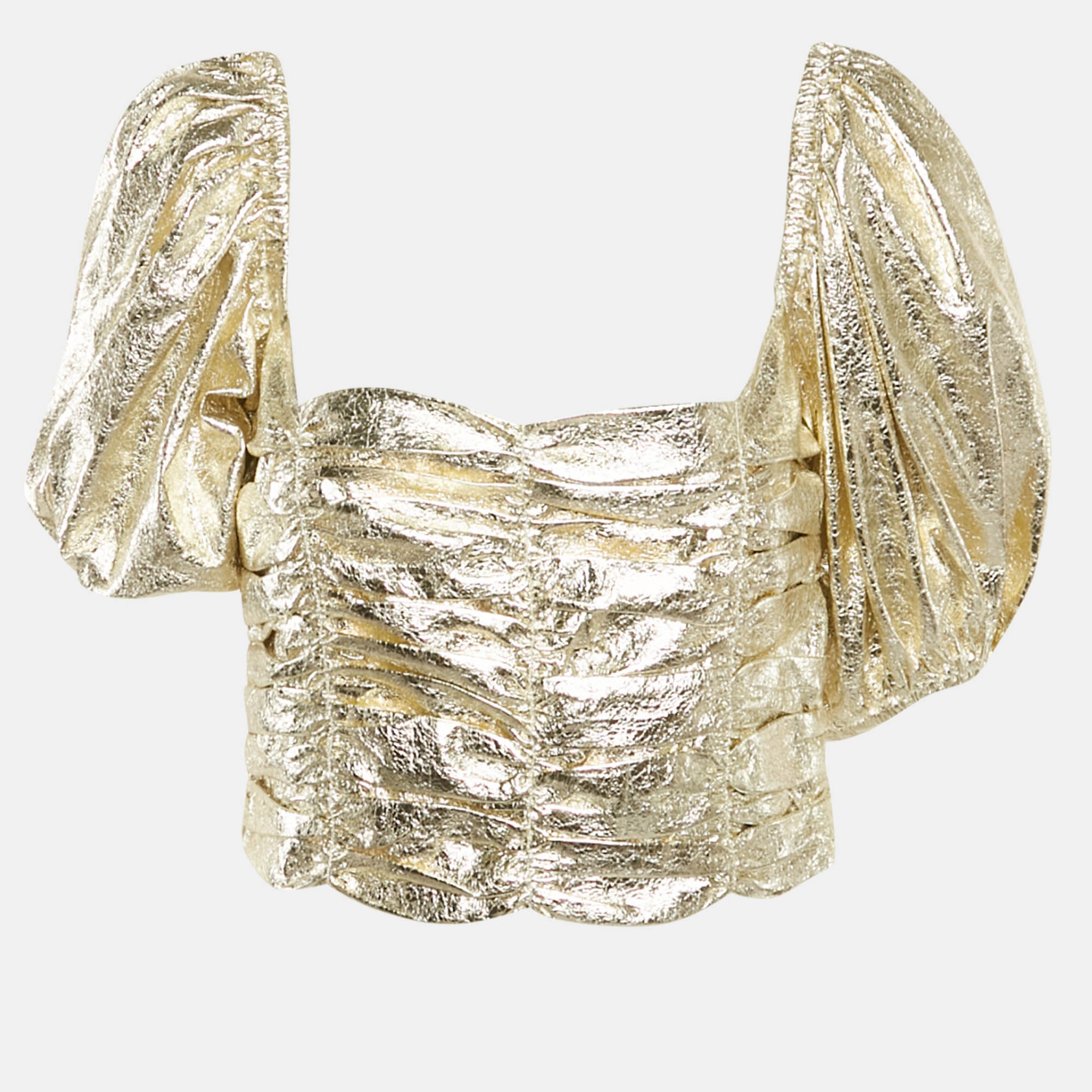 Georgia Alice Metallic Lam&eacute; Ruche Puff Sleeve Vegas Crop Top M