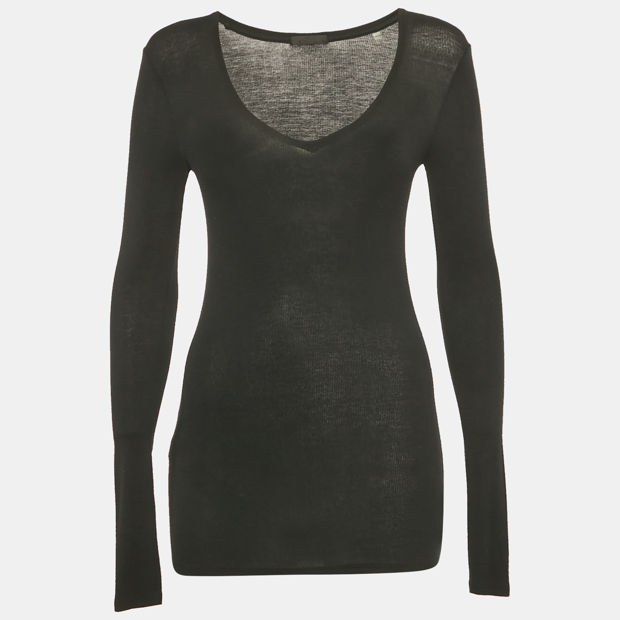 ATM Black Rib Knit V-Neck Top XS