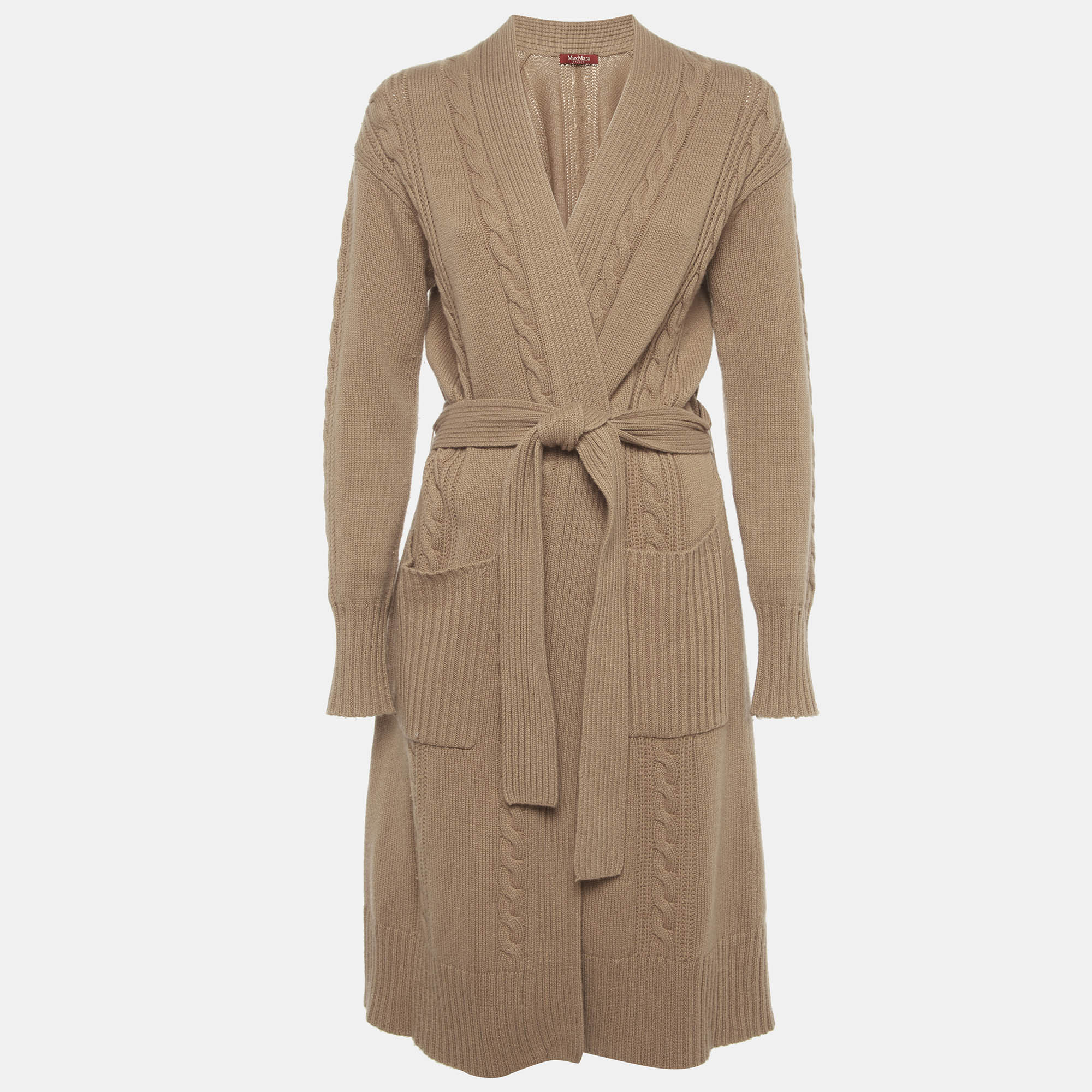 Max Mara Studio Cable Knit Wool Belted Cardigan M