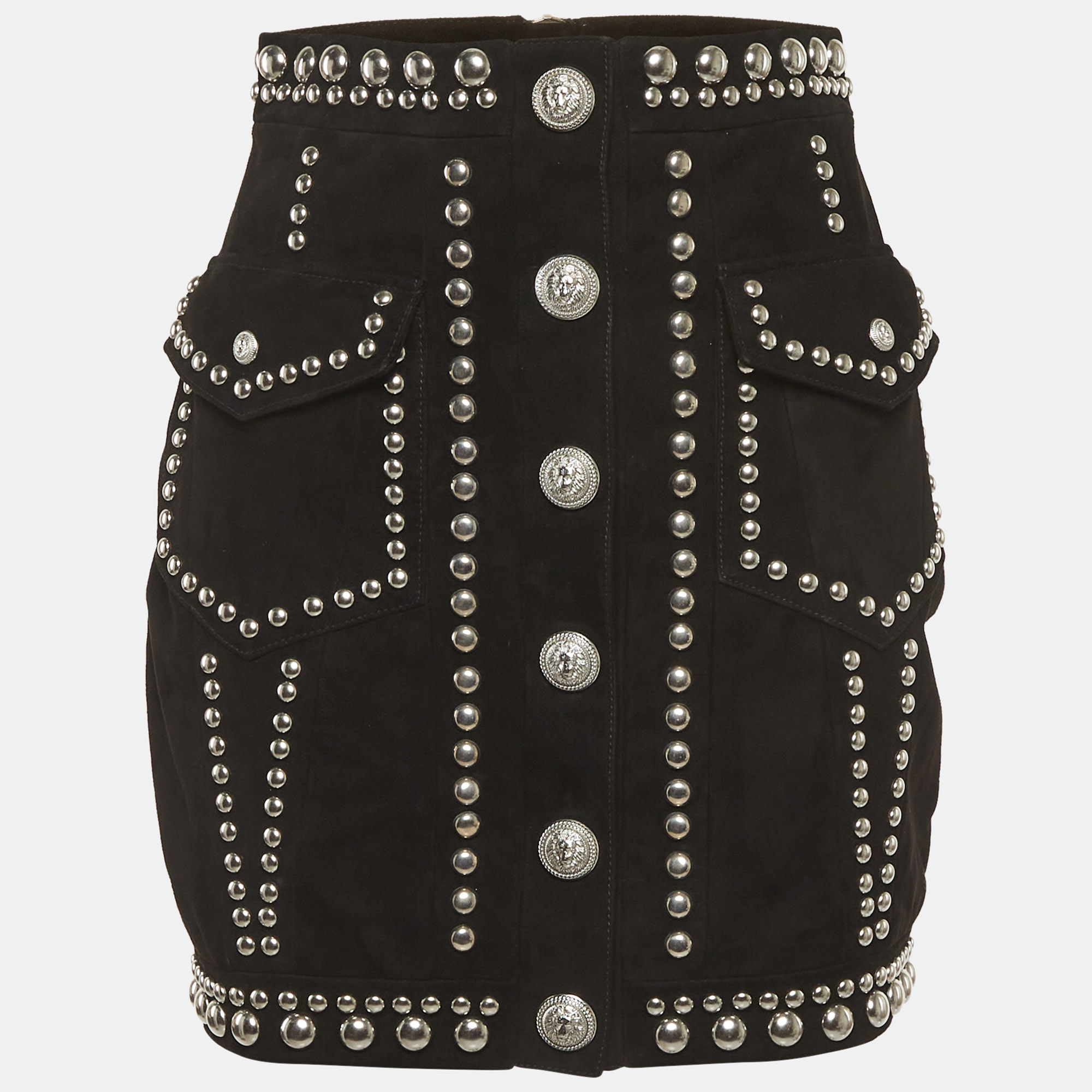 Balmain Black Studded Suede Mini Skirt S