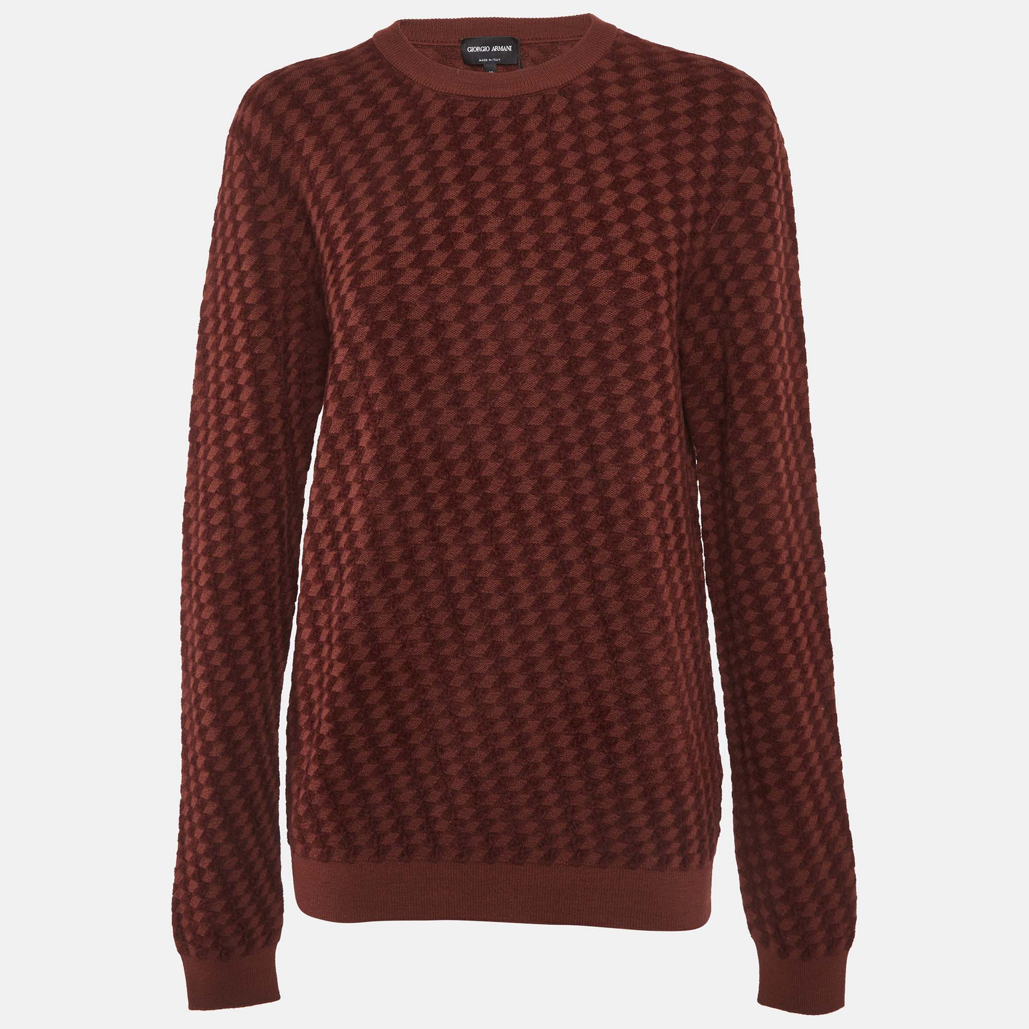 Giorgio Armani Geo Pattern Knit Crewneck Sweater L