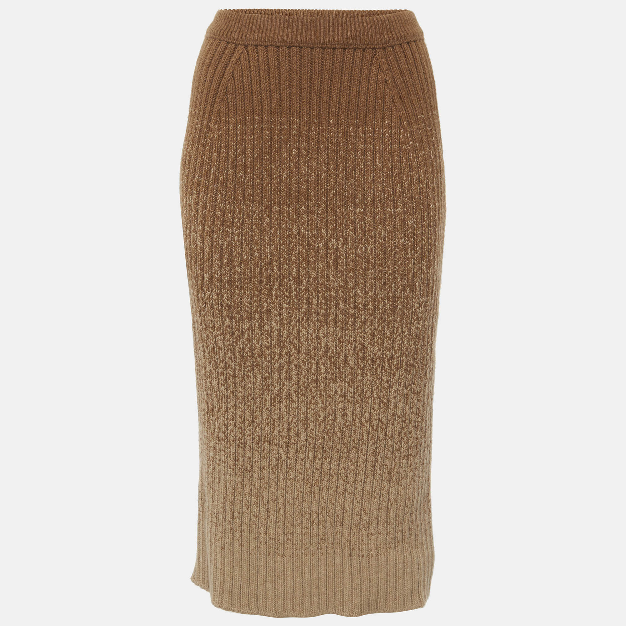 Loro Piana Brown Knit Cashmere Ombre Midi Skirt S