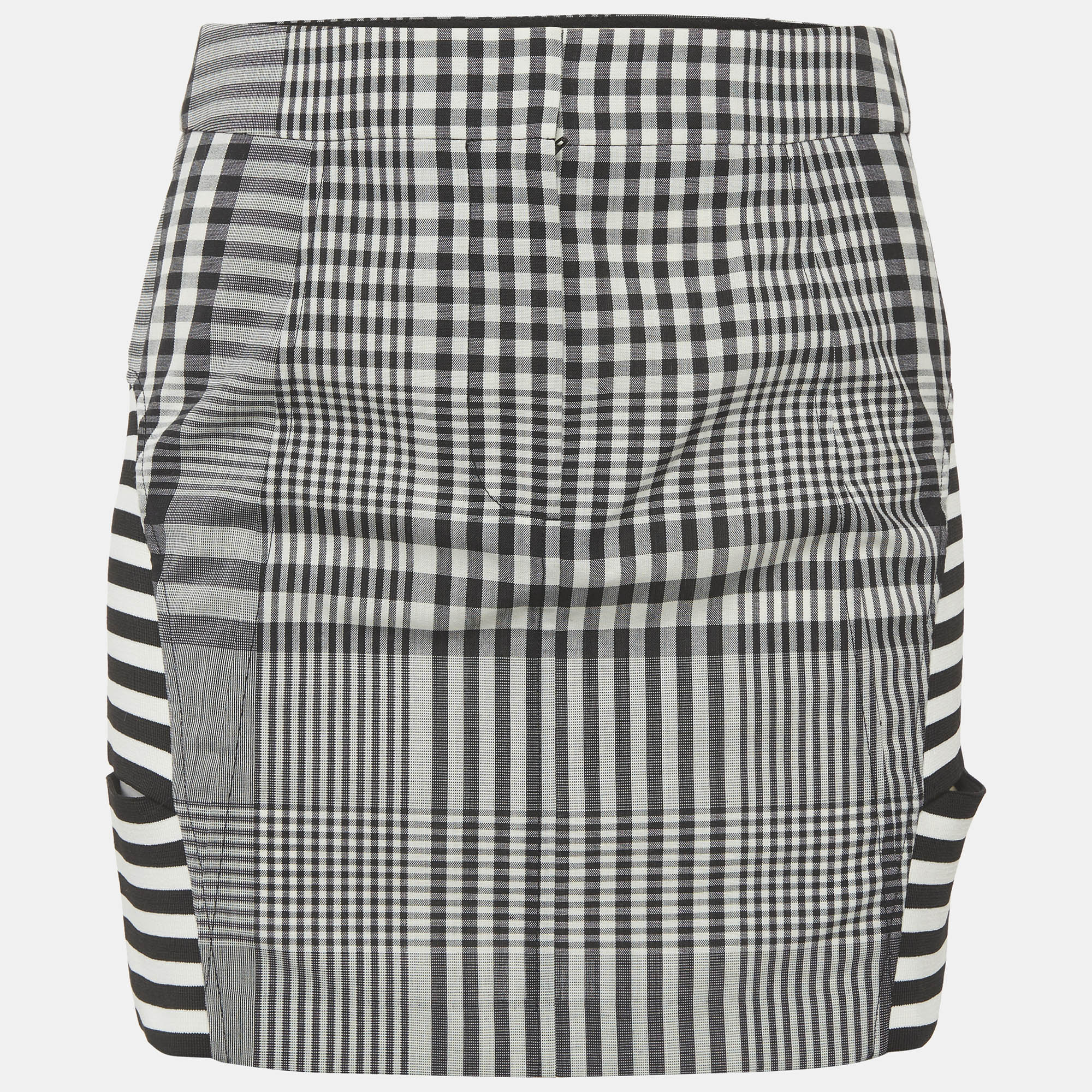 Burberry Monochrome Check and Stripe Cotton Mini Skirt S
