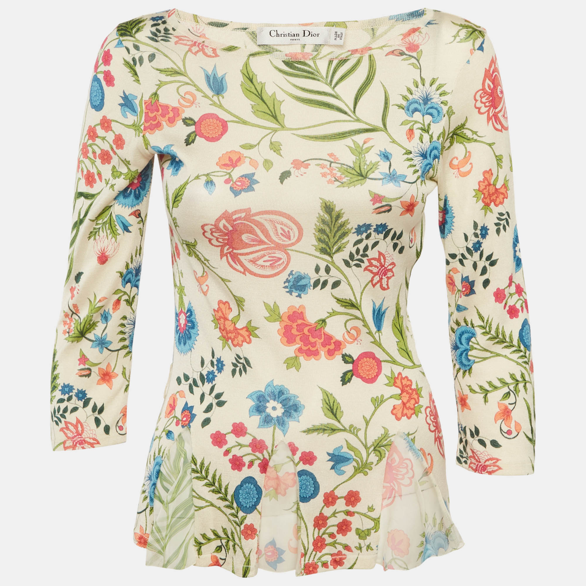 Christian Dior Multicolor Floral Print Jersey and Silk Top