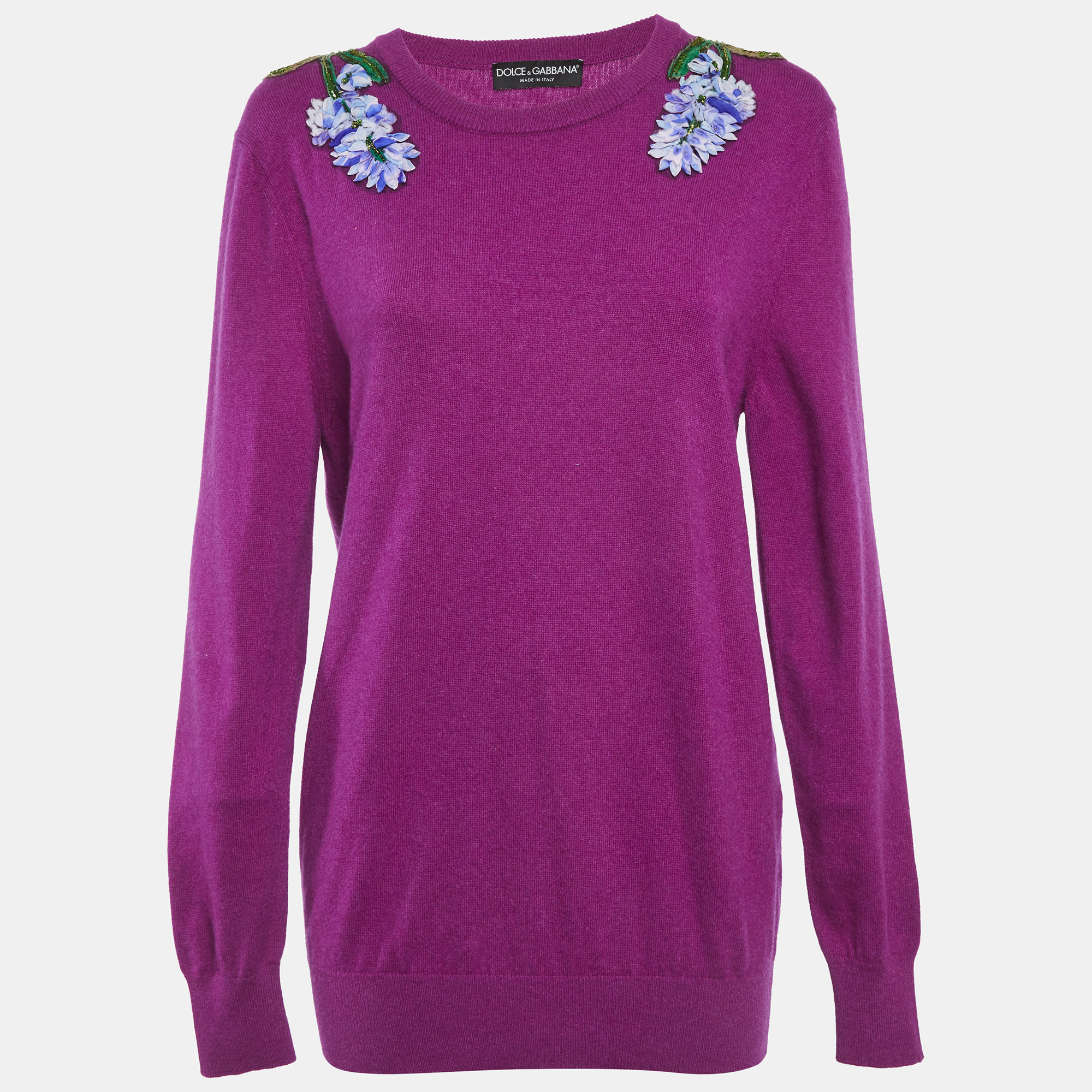 Dolce & Gabbana Purple Floral Applique Sweater M