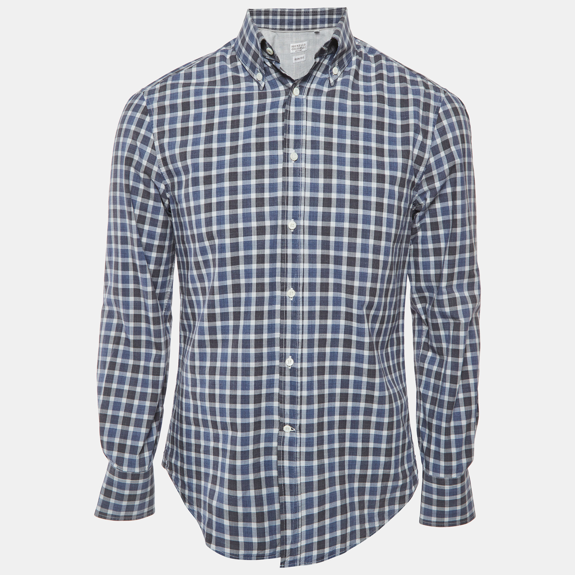 Brunello Cucinelli Blue Check Cotton Shirt M