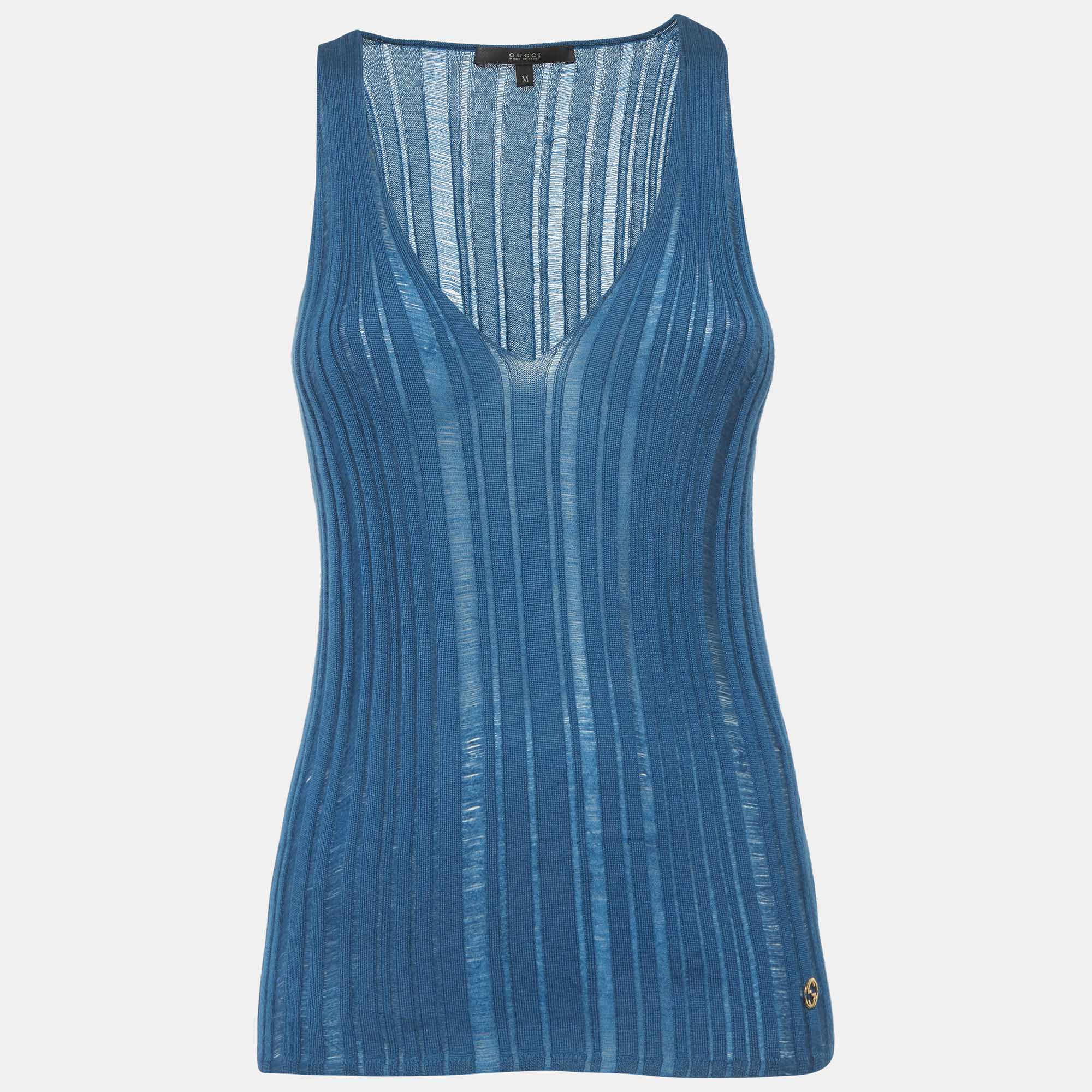 Gucci Blue Rib Knit Tank Top M