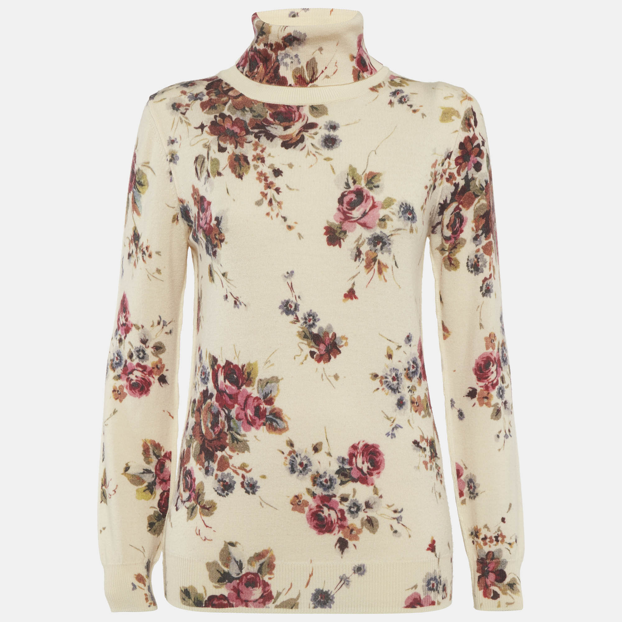 D&G Beige Floral Print Wool Knit Sweater M