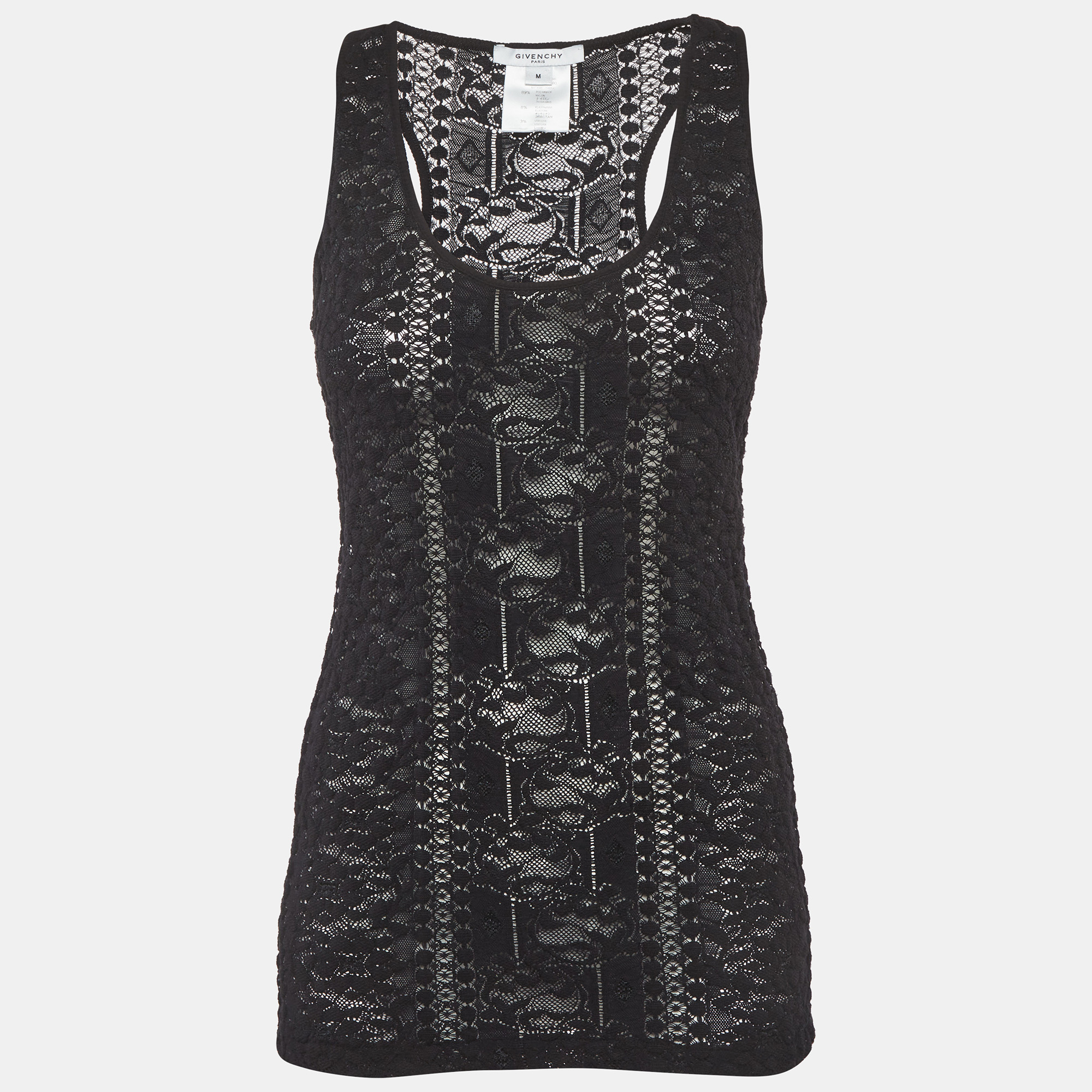 Givenchy Black Stretch Lace Sheer Tank Top M