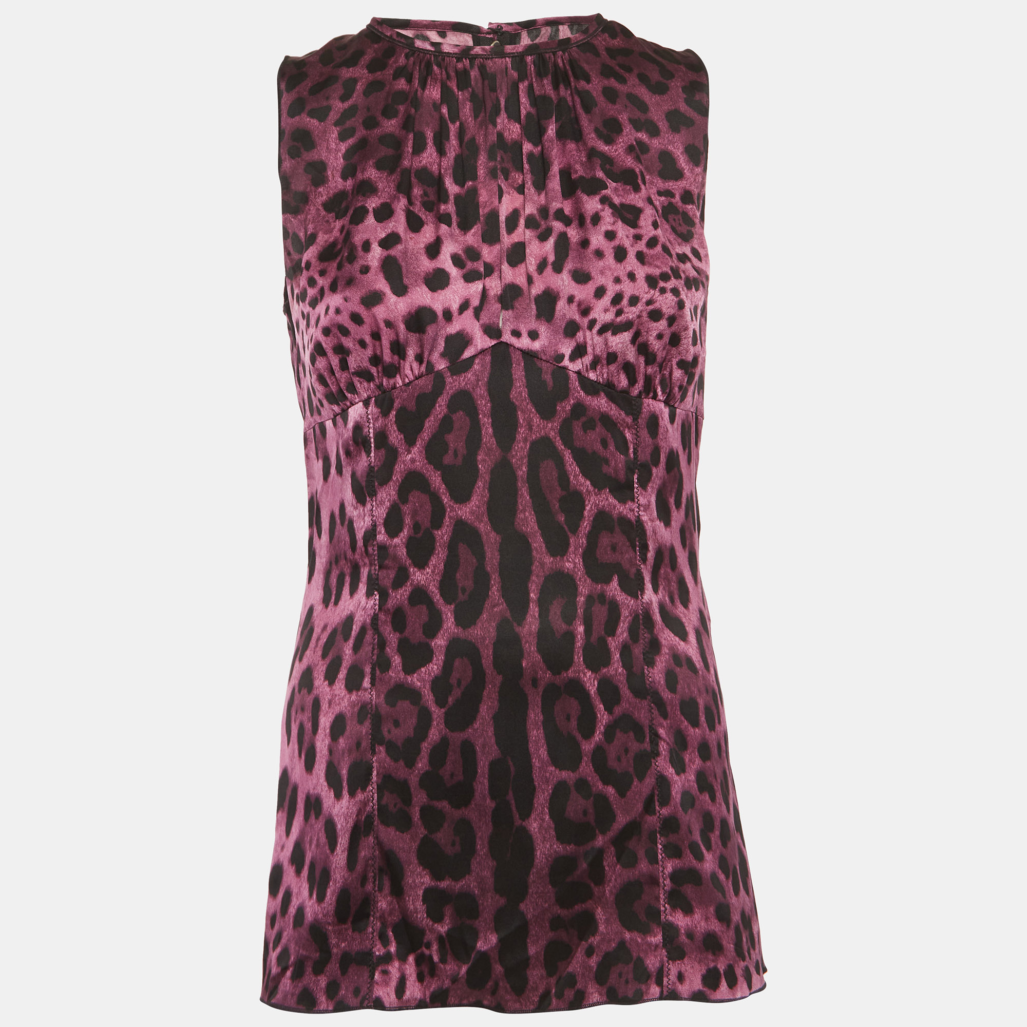 Dolce & Gabbana Purple Leopard Print Satin Top M